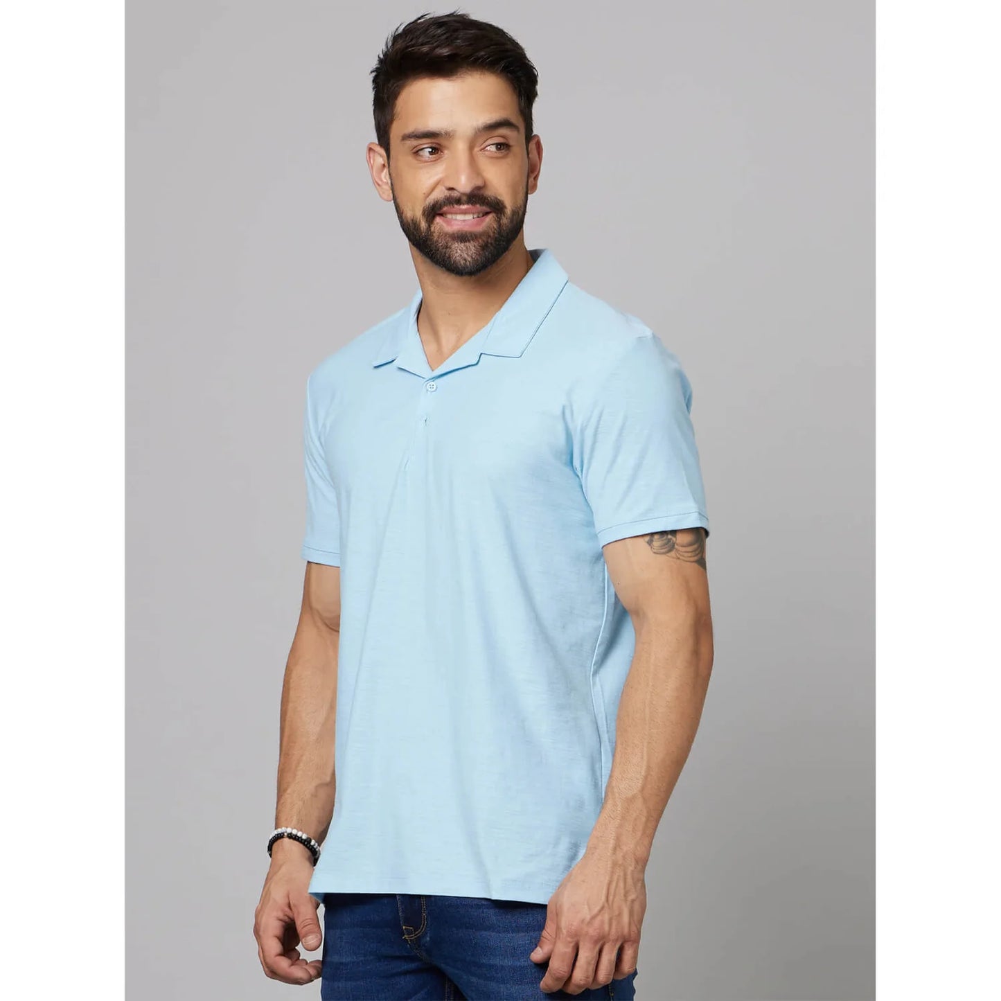 Celio* Solid Regular Fit Cotton Blue T-Shirt