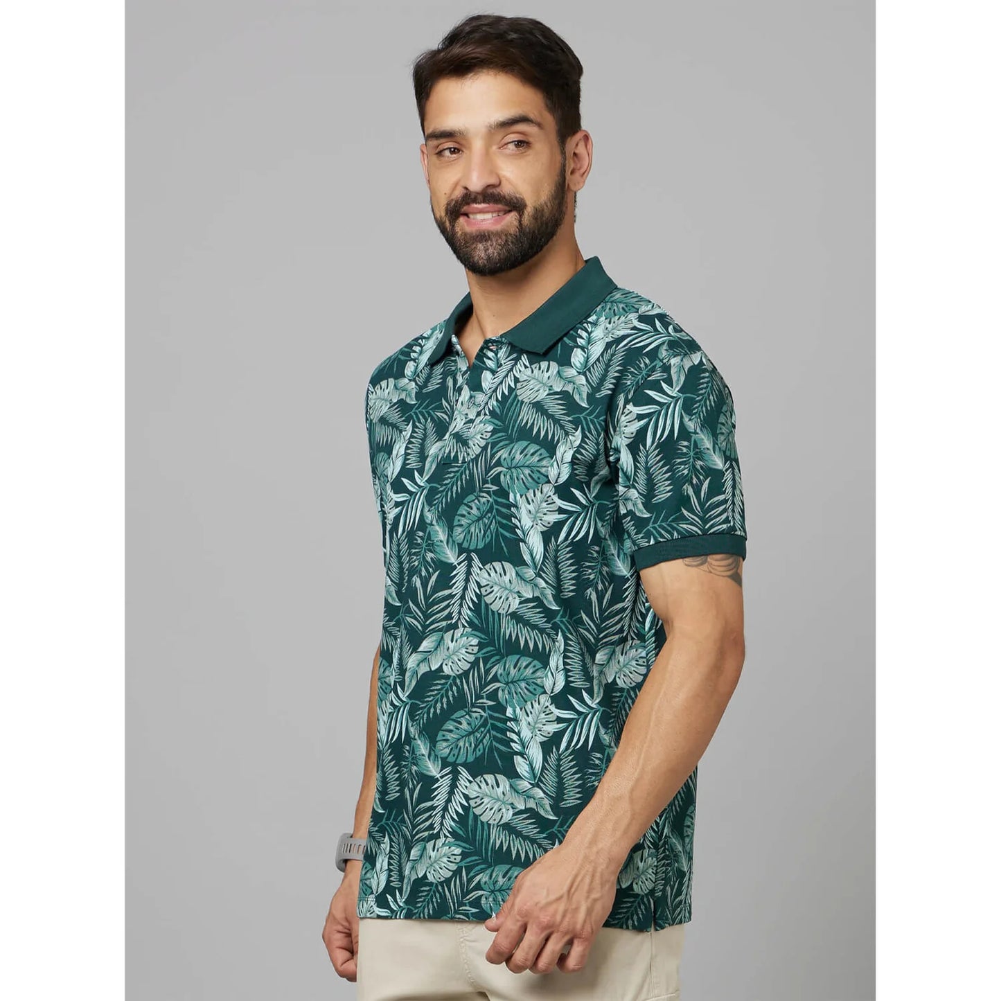 Celio* Printed Regular Fit Cotton Green T-Shirt