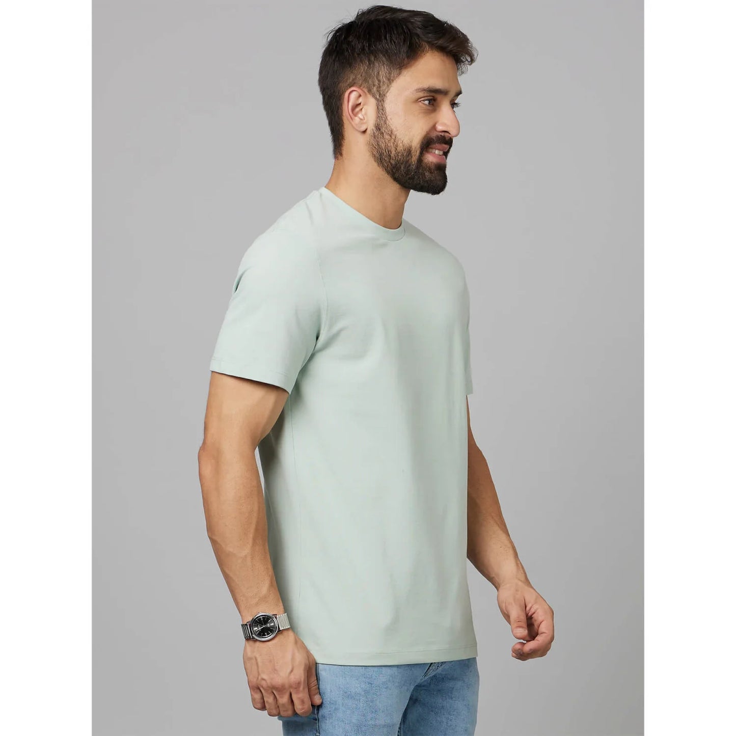 Celio* Solid Regular Fit Cotton Green T-Shirt