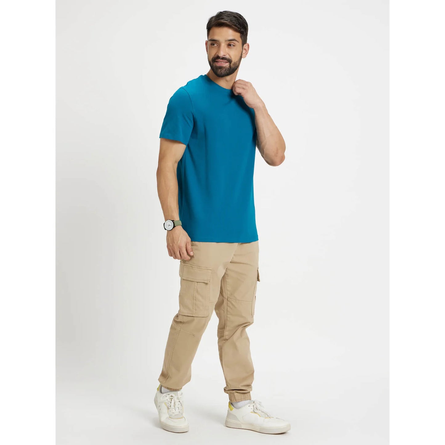 Celio* Solid Regular Fit Cotton Blue T-Shirt