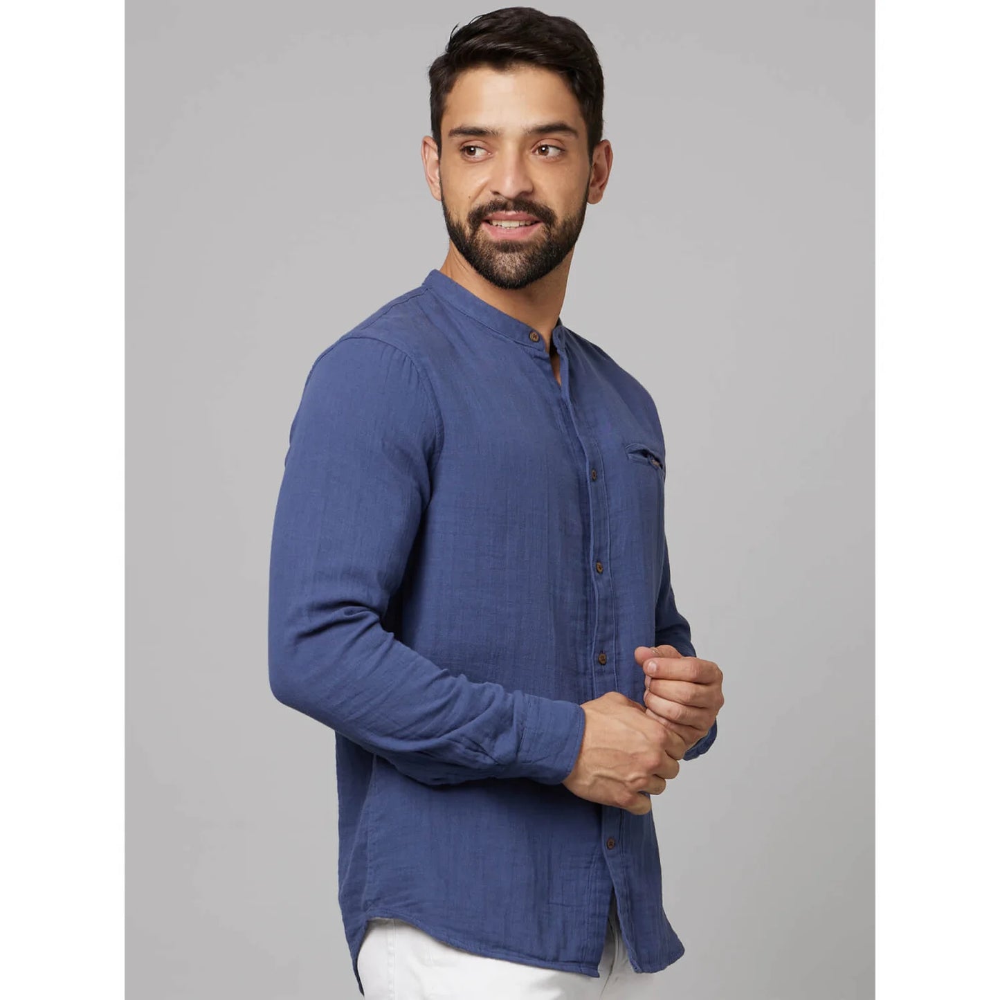 Celio* Solid Slim Fit Cotton Navy Blue Shirt