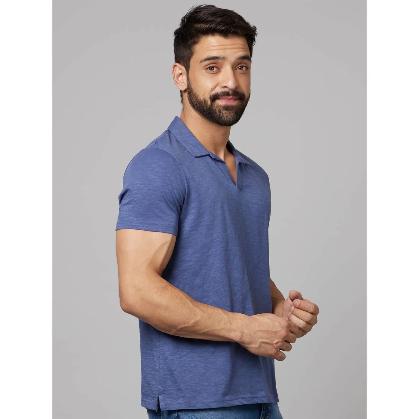 Celio* Solid Regular Fit Cotton Blue T-Shirt