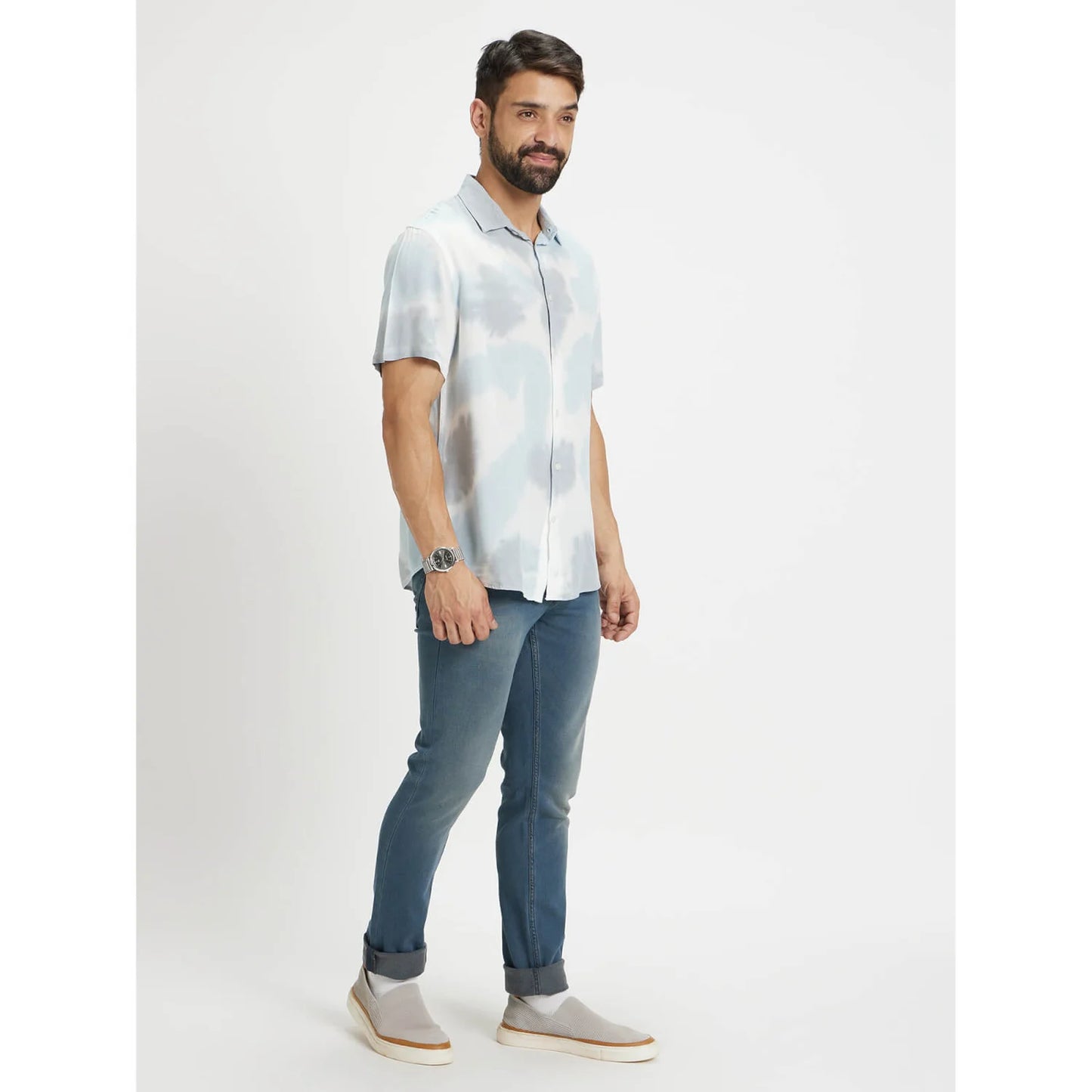 Celio* Tie Dye Regular Fit Viscose Blue Shirt