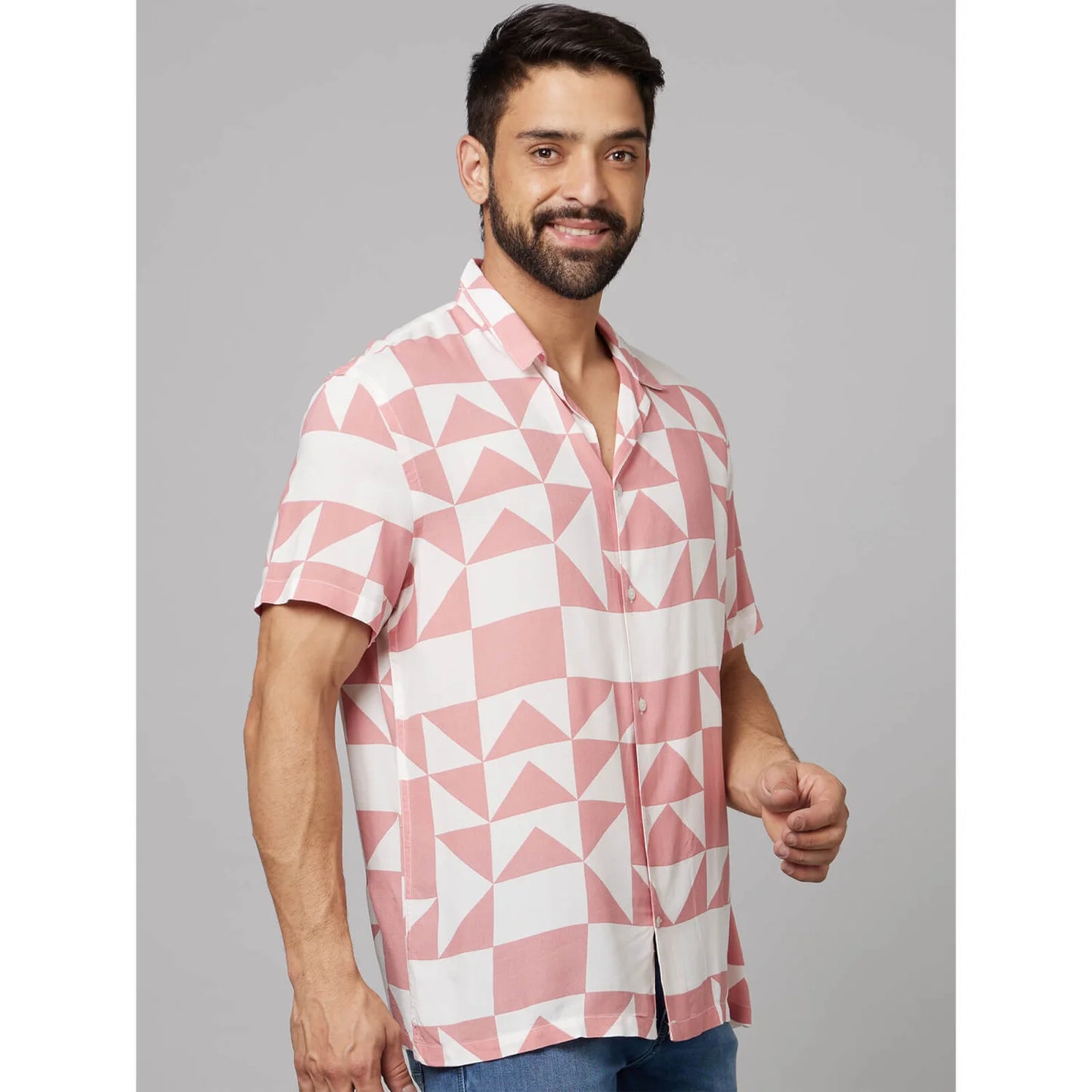 Celio* Geometric Regular Fit Viscose Pink Shirt