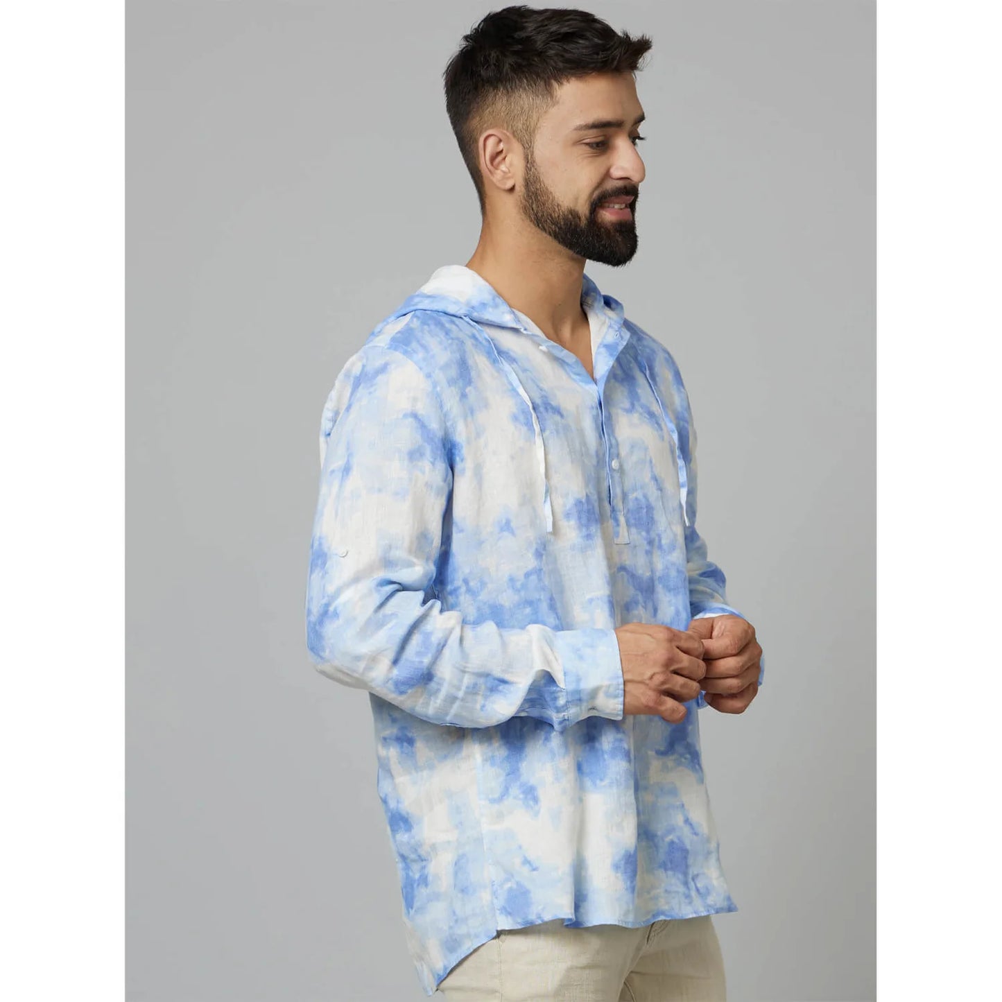 Celio* Tie Dye Regular Fit Linen Blue Shirt