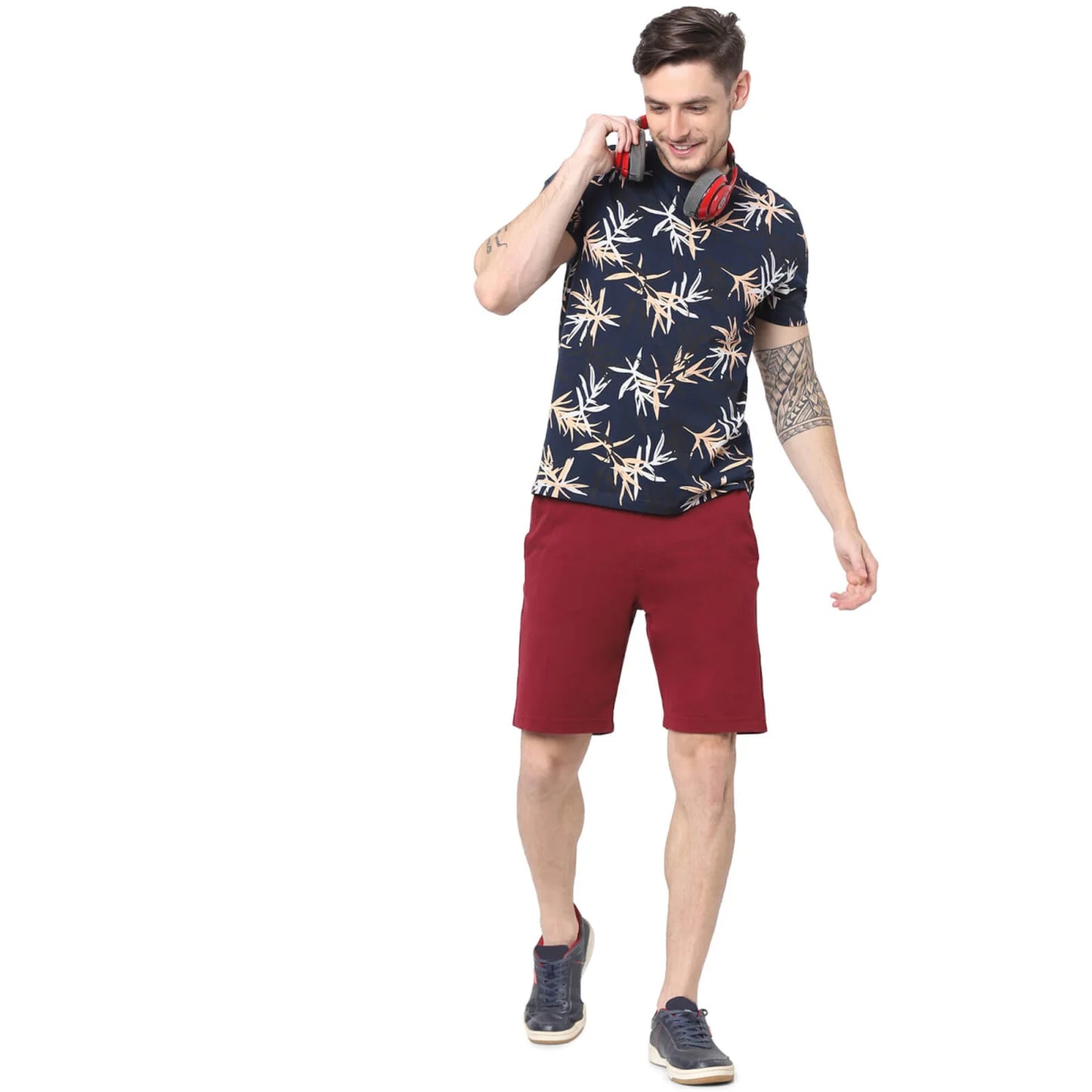 Celio* Printed Regular Fit Cotton Navy Blue T-Shirt