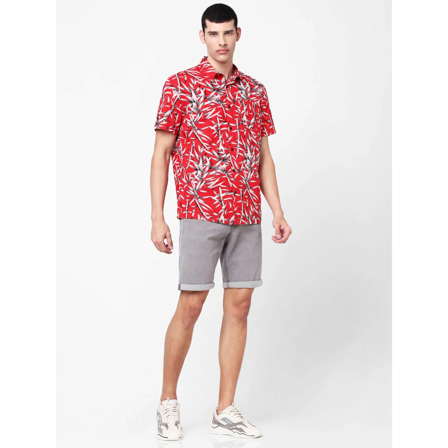Celio* Printed Regular Fit Cotton Red Shirt