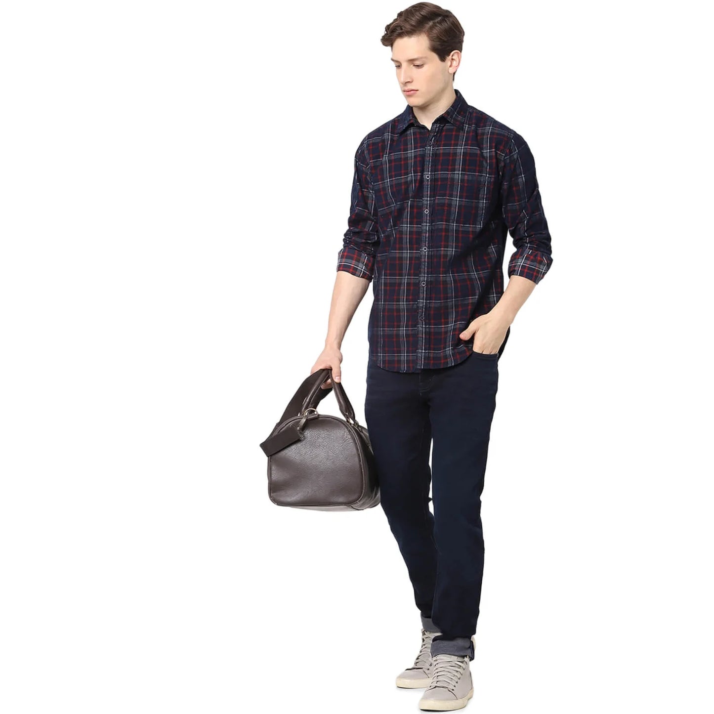 Celio* Checked Regular Fit Cotton Navy Blue Shirt