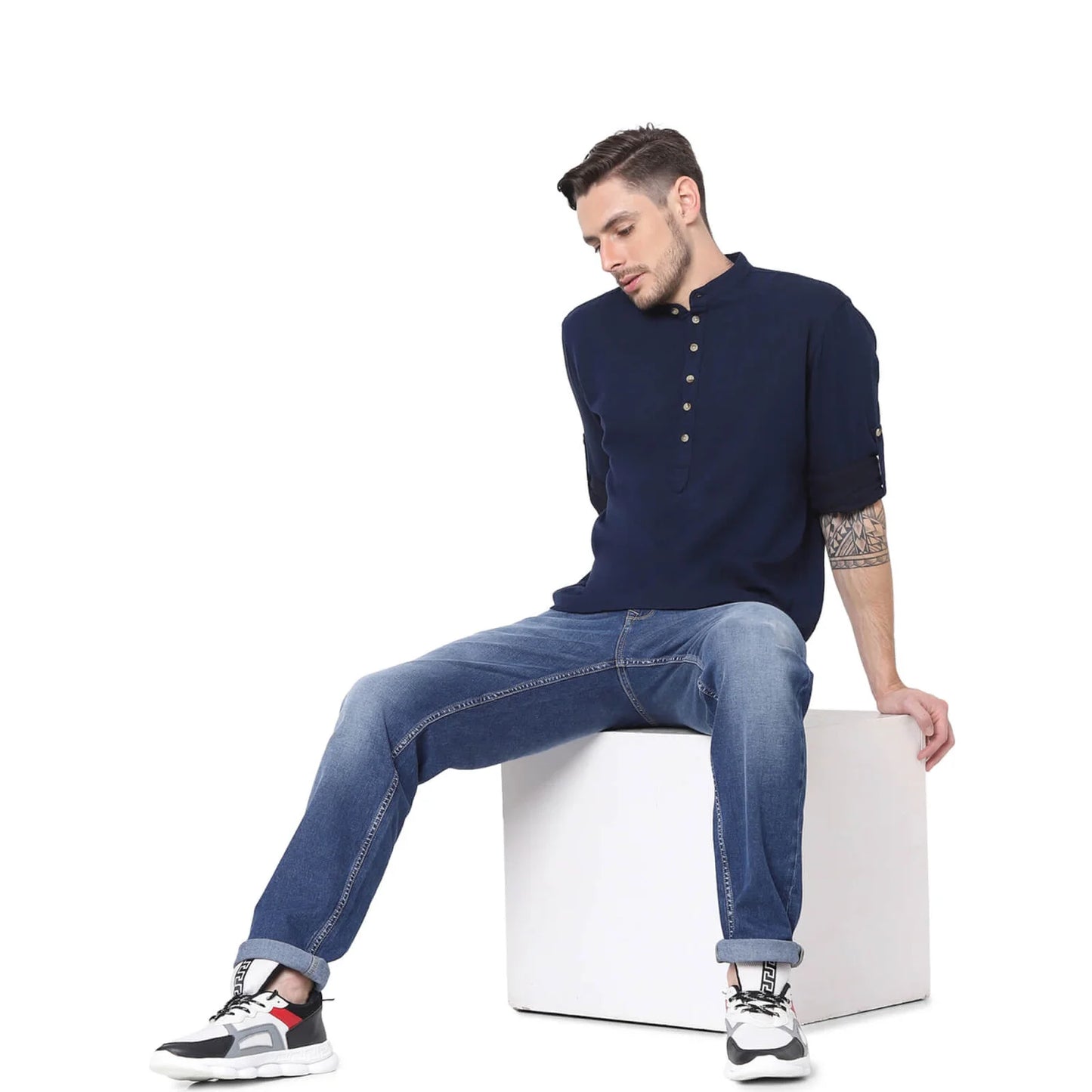 Celio* Solid Regular Fit Cotton Navy Blue Shirt