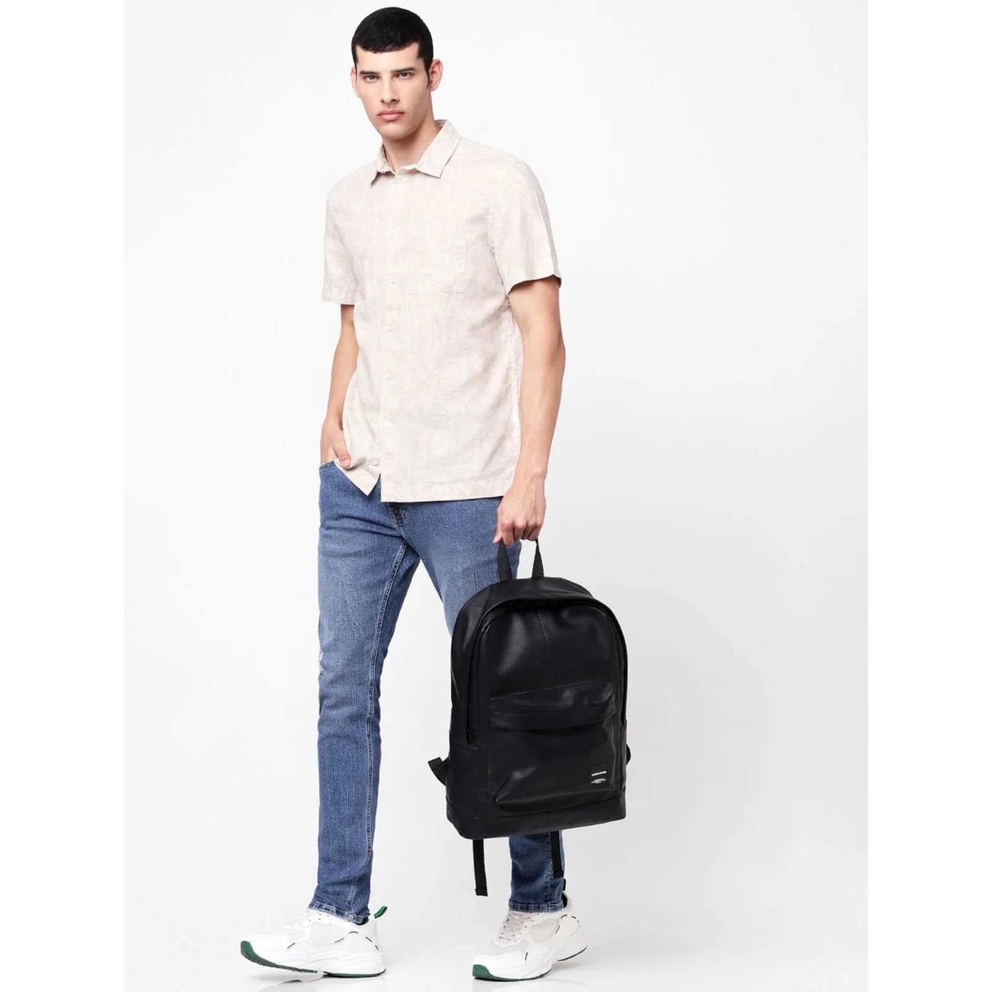 Celio* Printed Regular Fit Cotton Beige Shirt