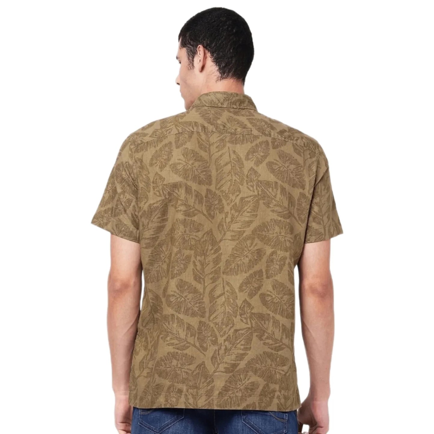 Celio* Printed Regular Fit Cotton Olive Shirt