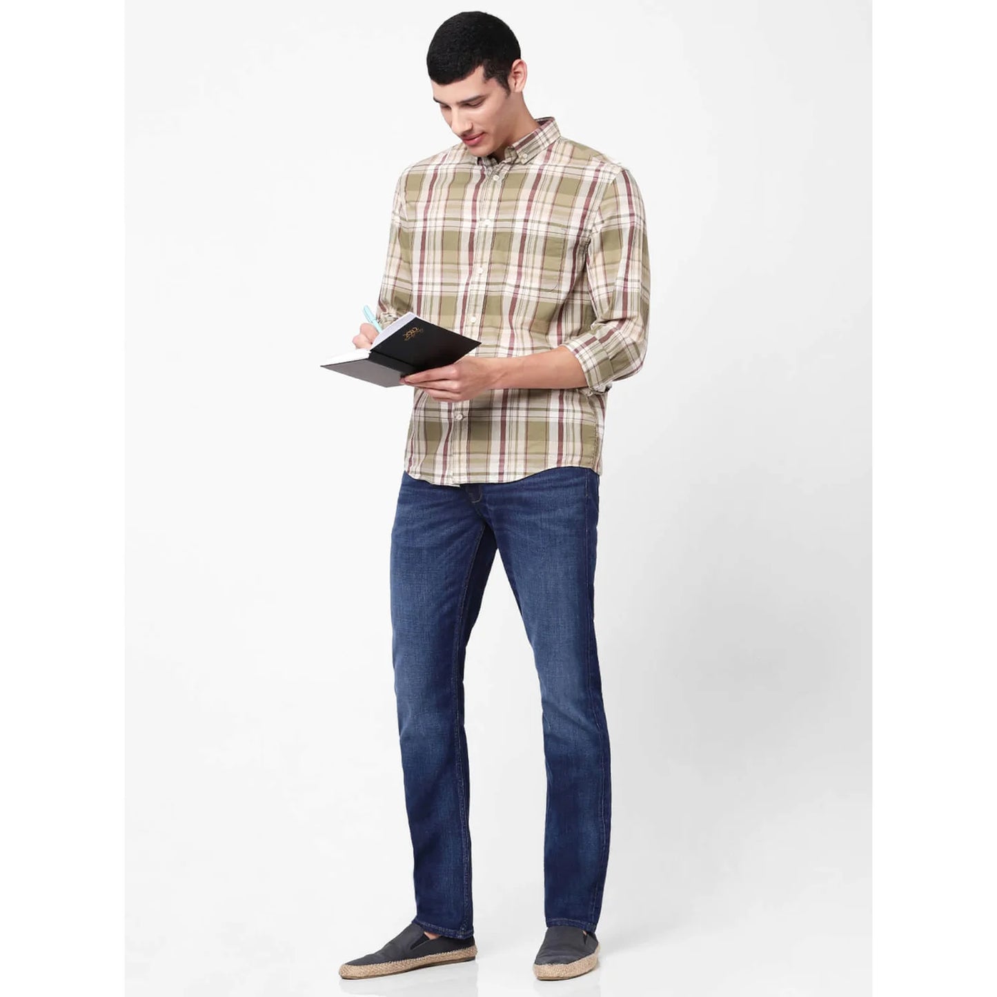 Celio* Checked Regular Fit Cotton Green Shirts