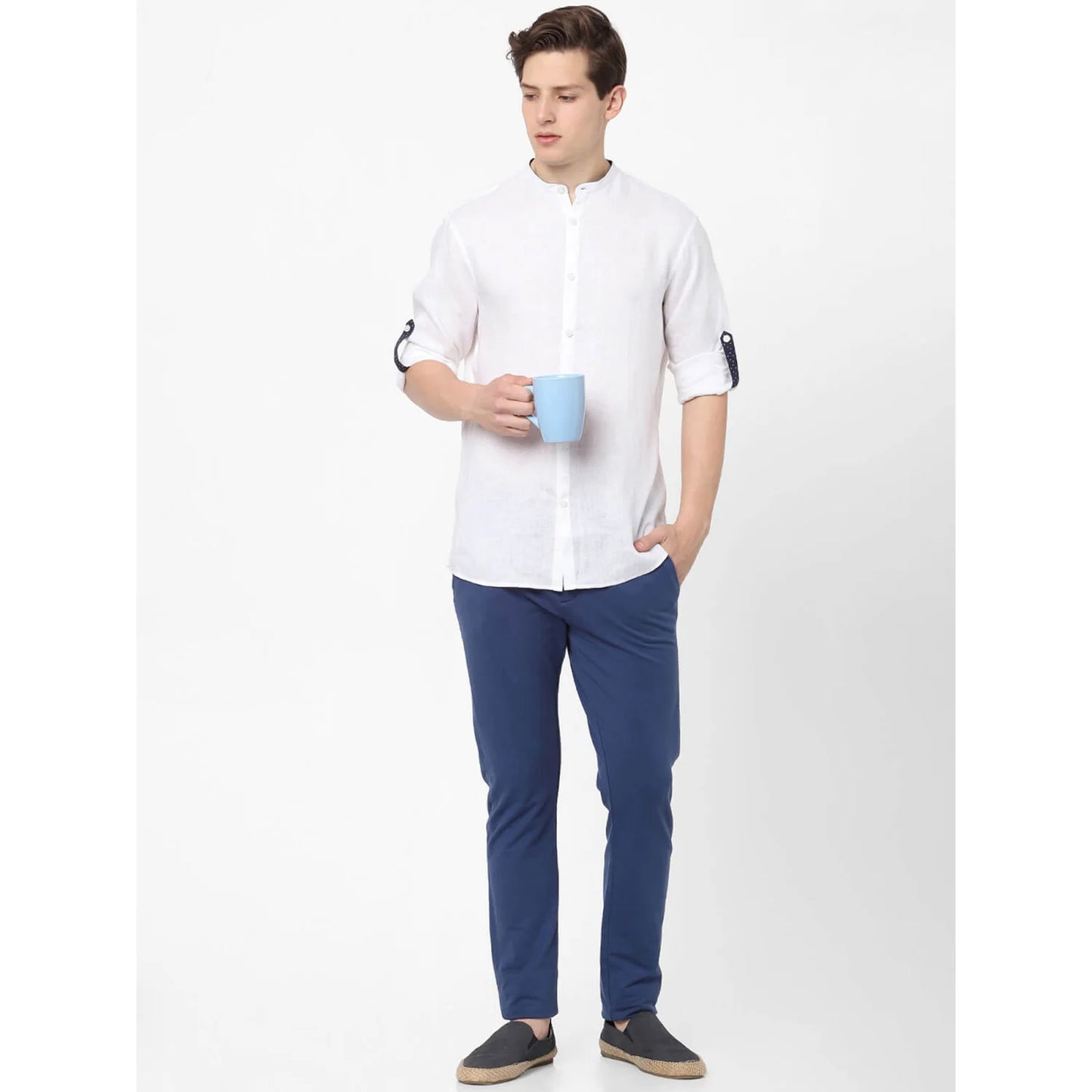 Celio* Solid Regular Fit Linen White Shirt