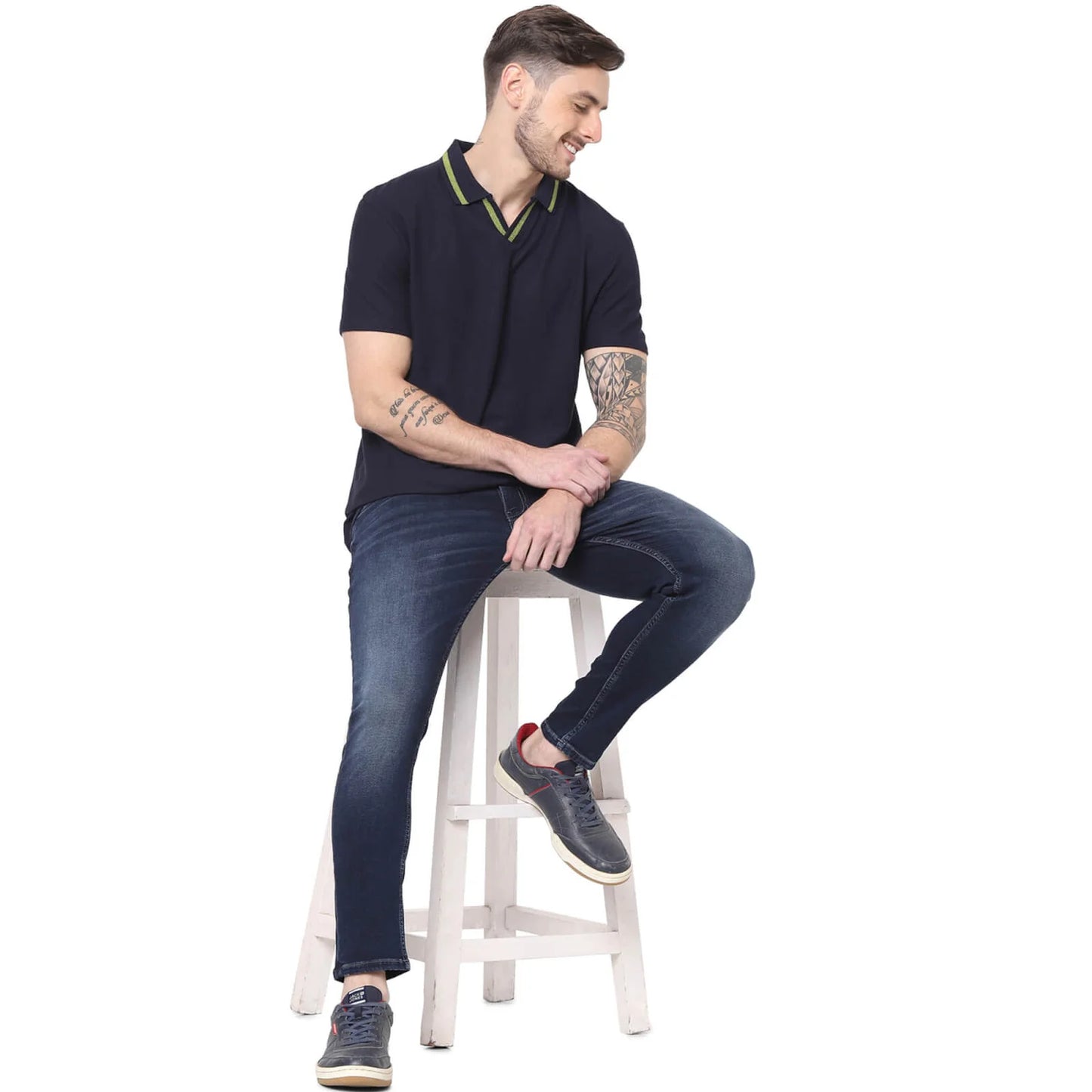 Celio* Solid Regular Fit Cotton Navy Blue T-Shirt