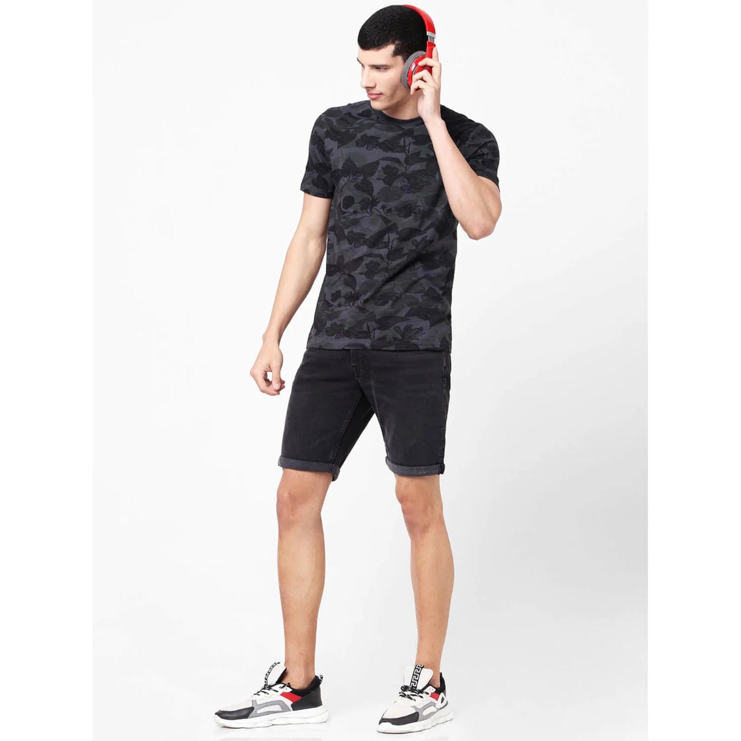 Celio* Printed Regular Fit Cotton Green T-Shirt