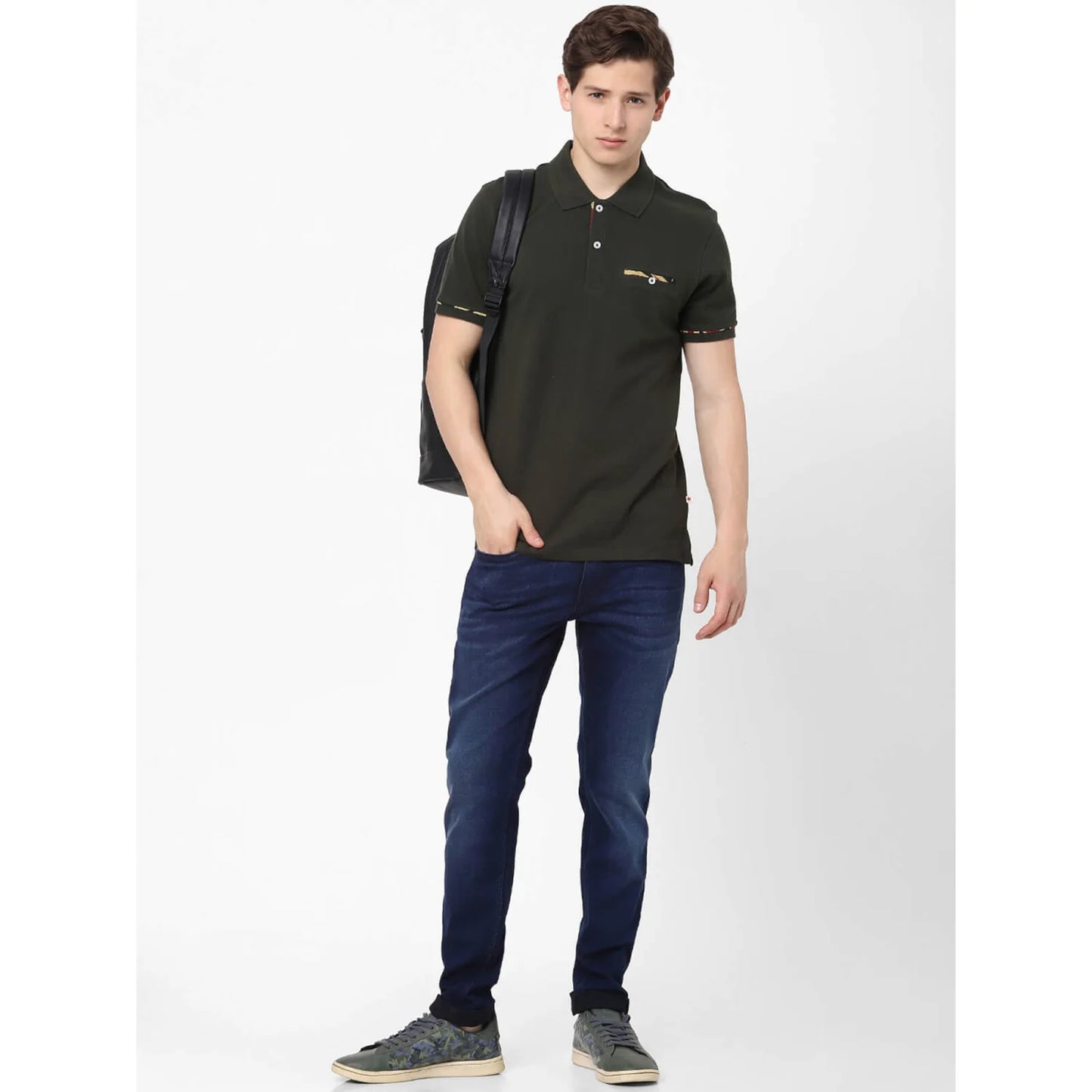 Celio* Solid Regular Fit Cotton Olive T-Shirt