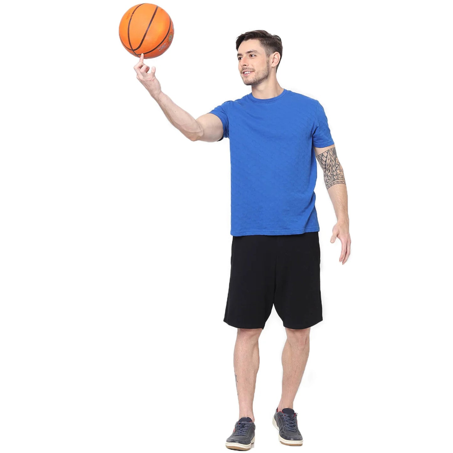 Celio* Solid Regular Fit Cotton Blue T-Shirt