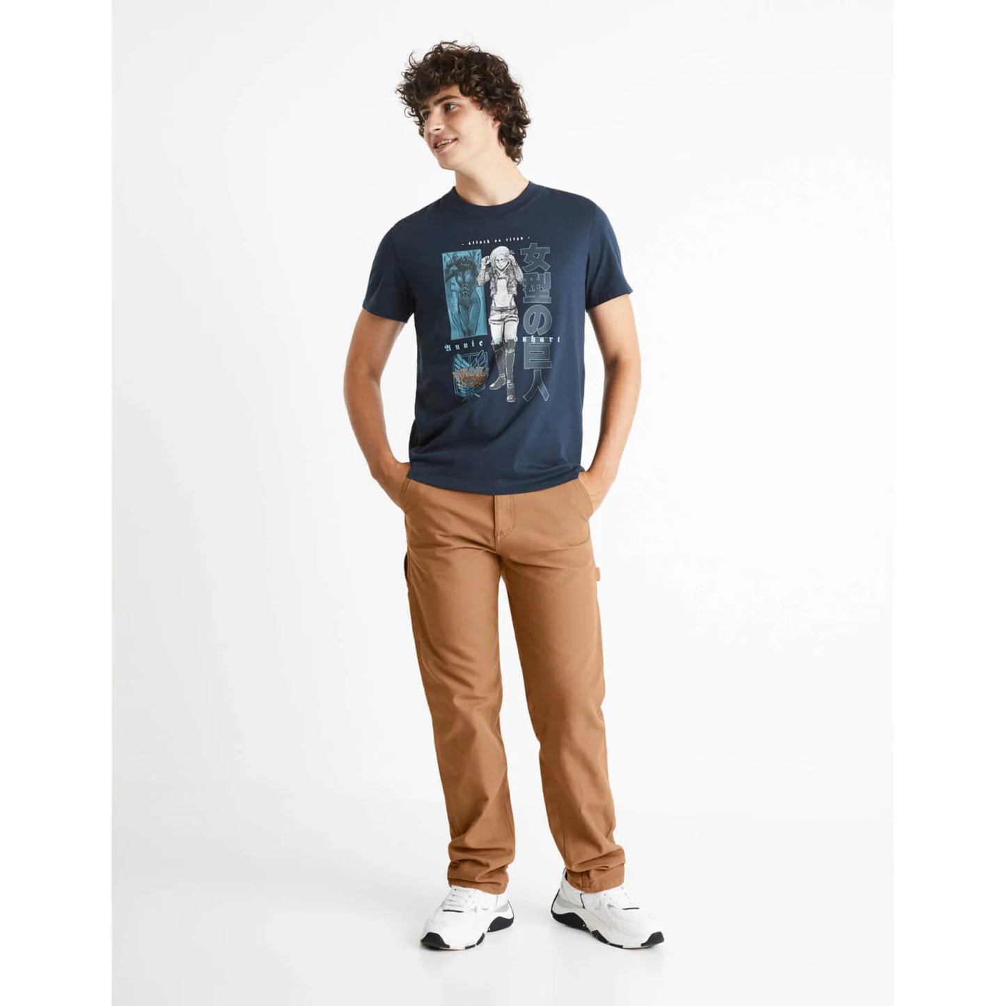 Celio* Attack Of Titan Regular Fit Cotton Navy Blue T-Shirt