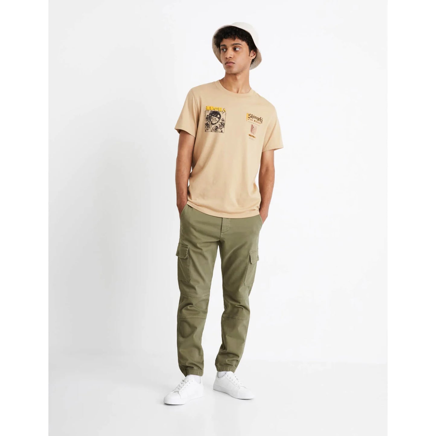 Celio* Attack Of Titan Regular Fit Cotton Beige T-Shirt