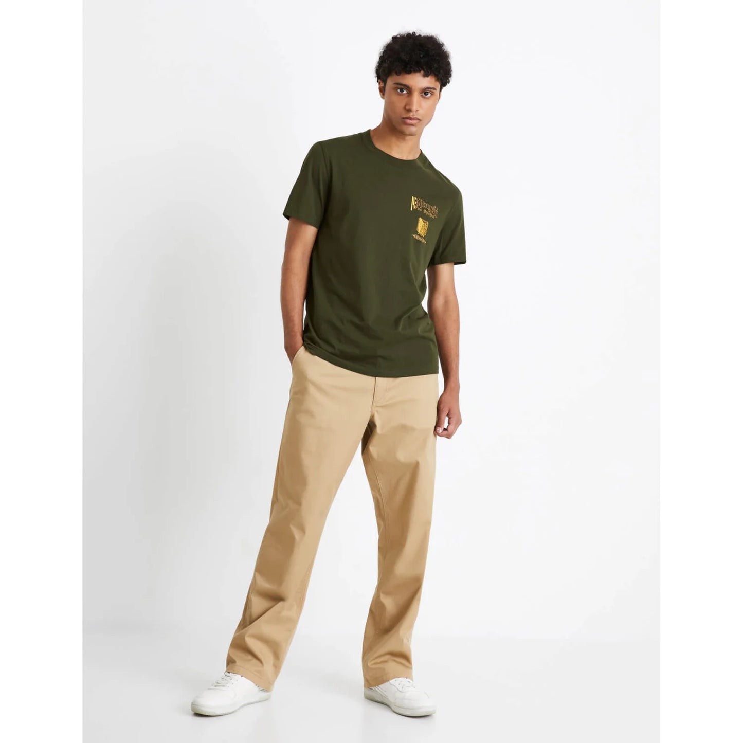 Celio* Attack Of Titan Regular Fit Cotton Green T-Shirt