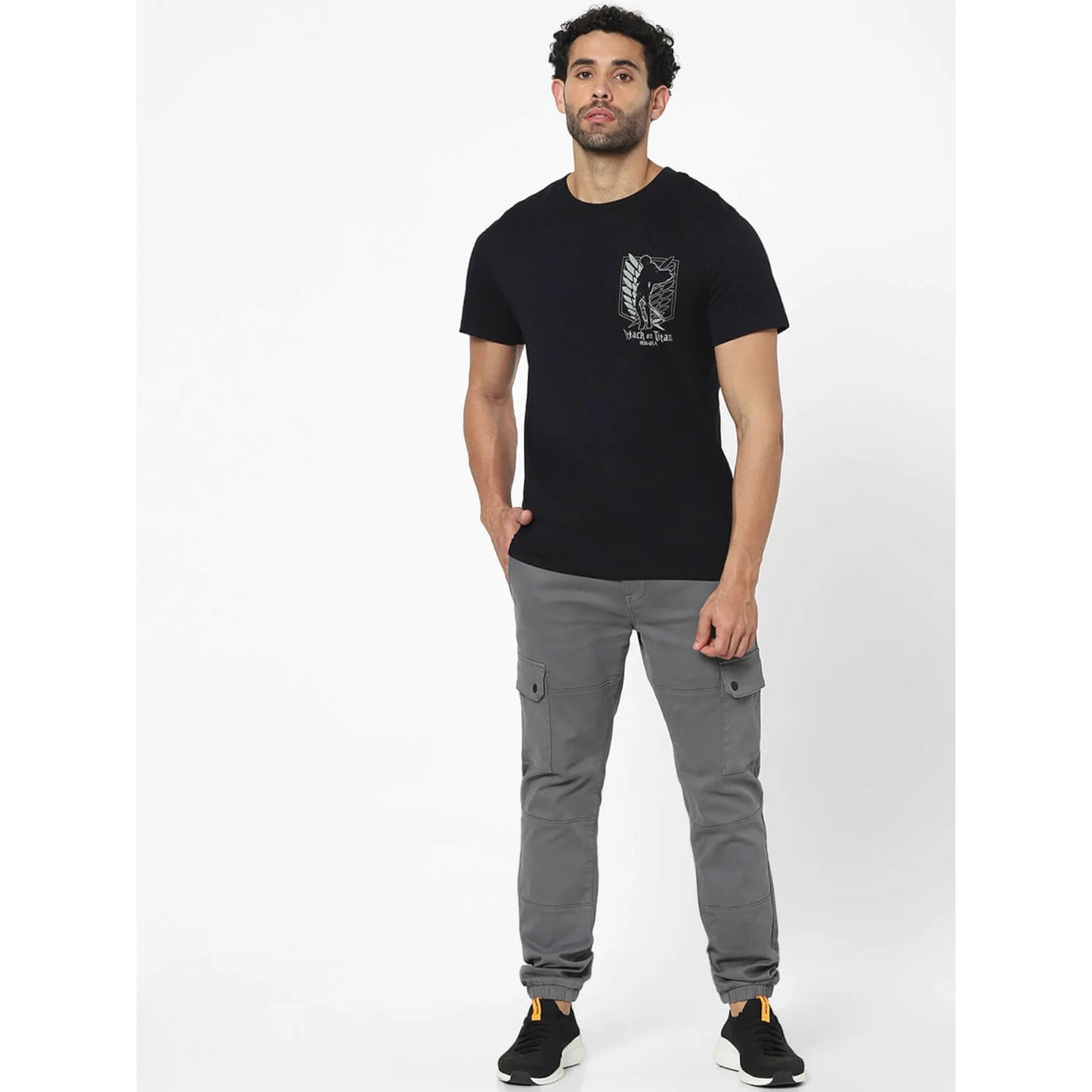 Celio* Printed Regular Fit Cotton Black T-Shirt