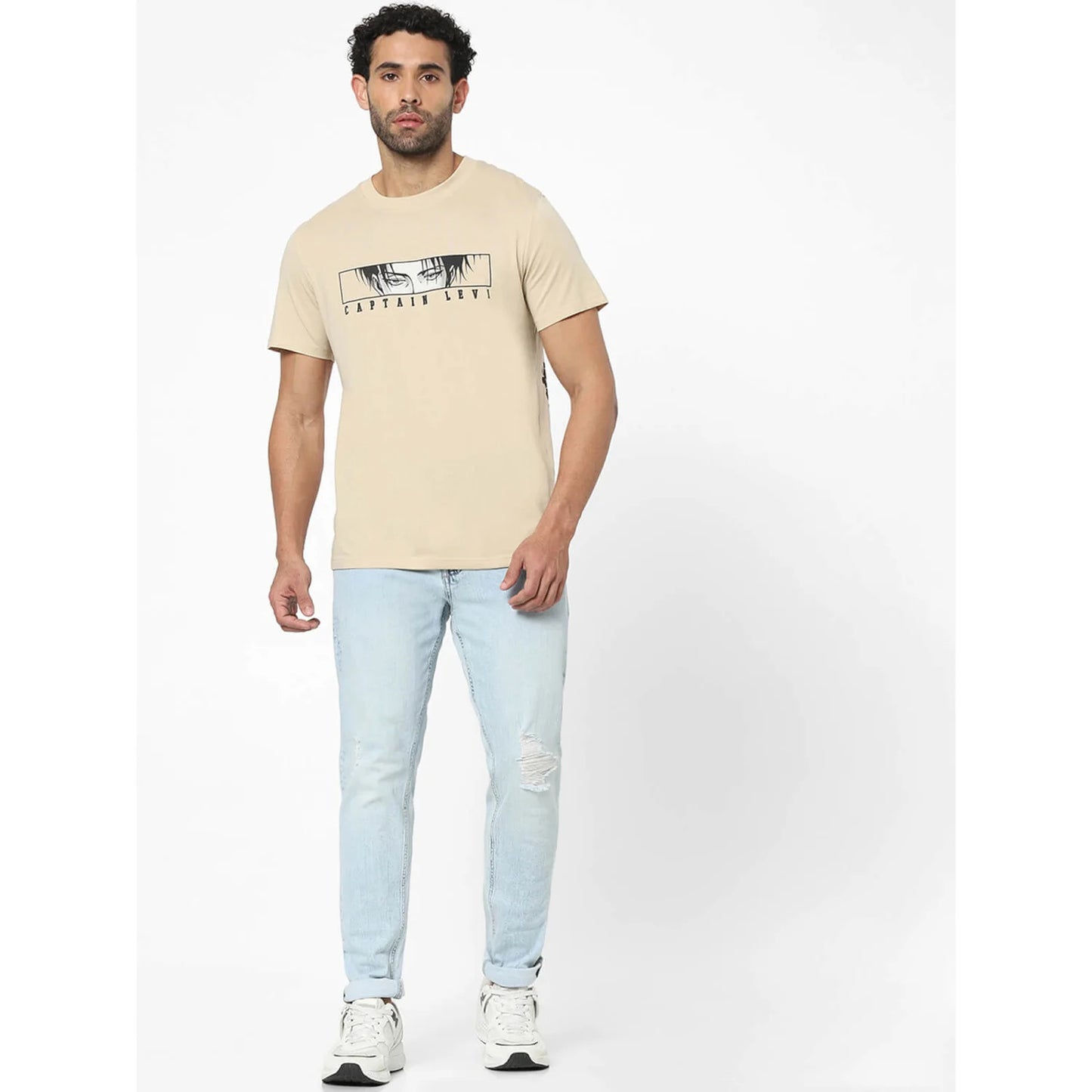 Celio* Printed Regular Fit Cotton Beige T-Shirt