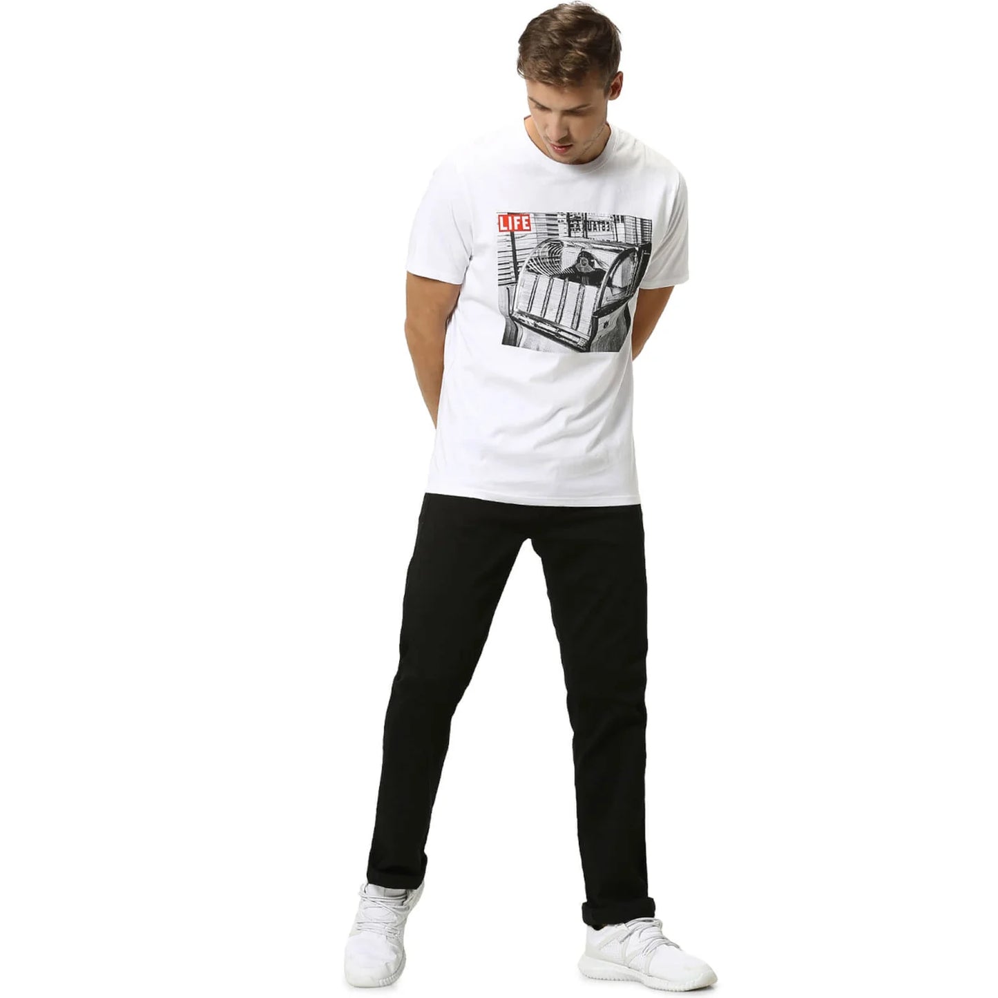 Celio* Printed Regular Fit Cotton White T-Shirt