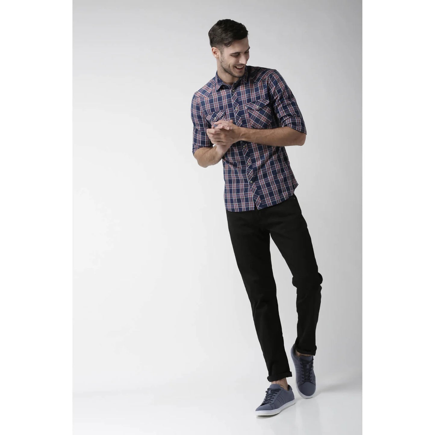 Celio* Checked Regular Fit Cotton Blue Shirt