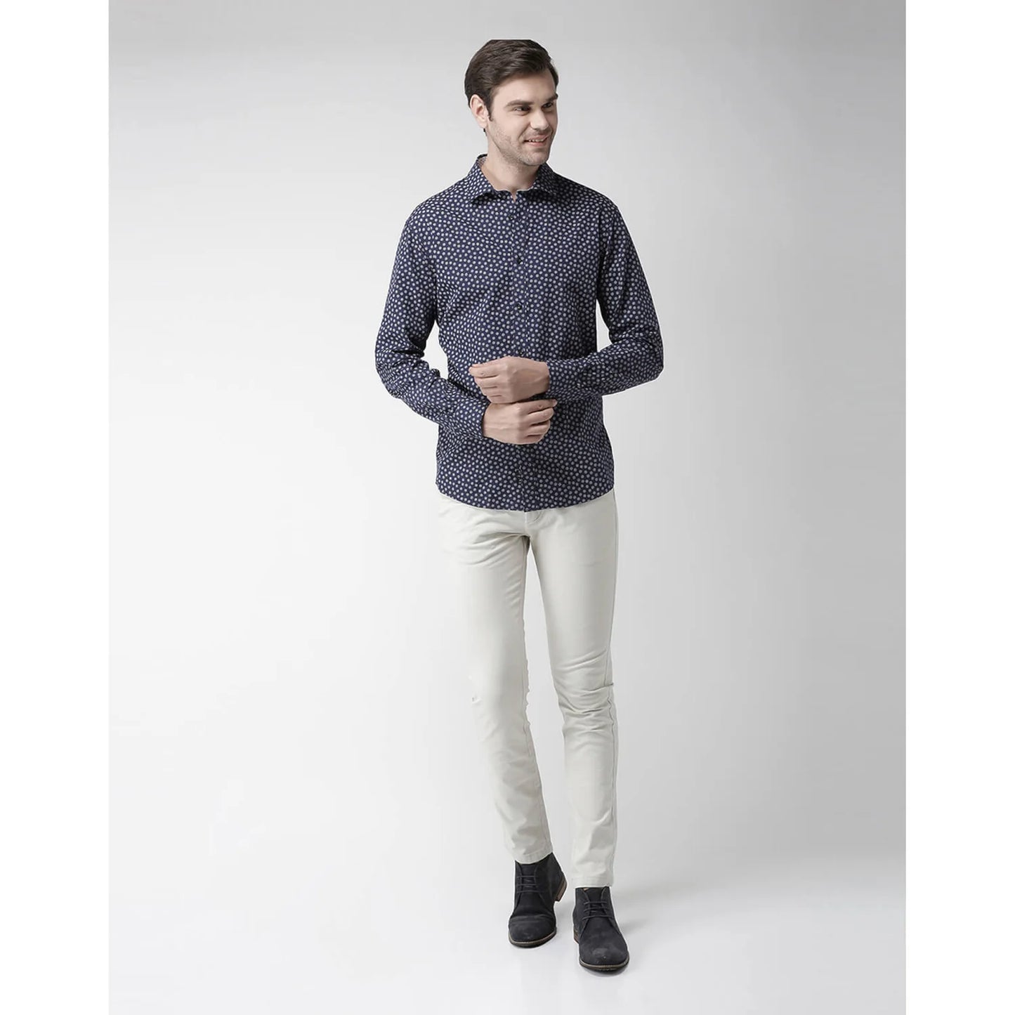 Celio* Printed Regular Fit Cotton Navy Blue Shirt