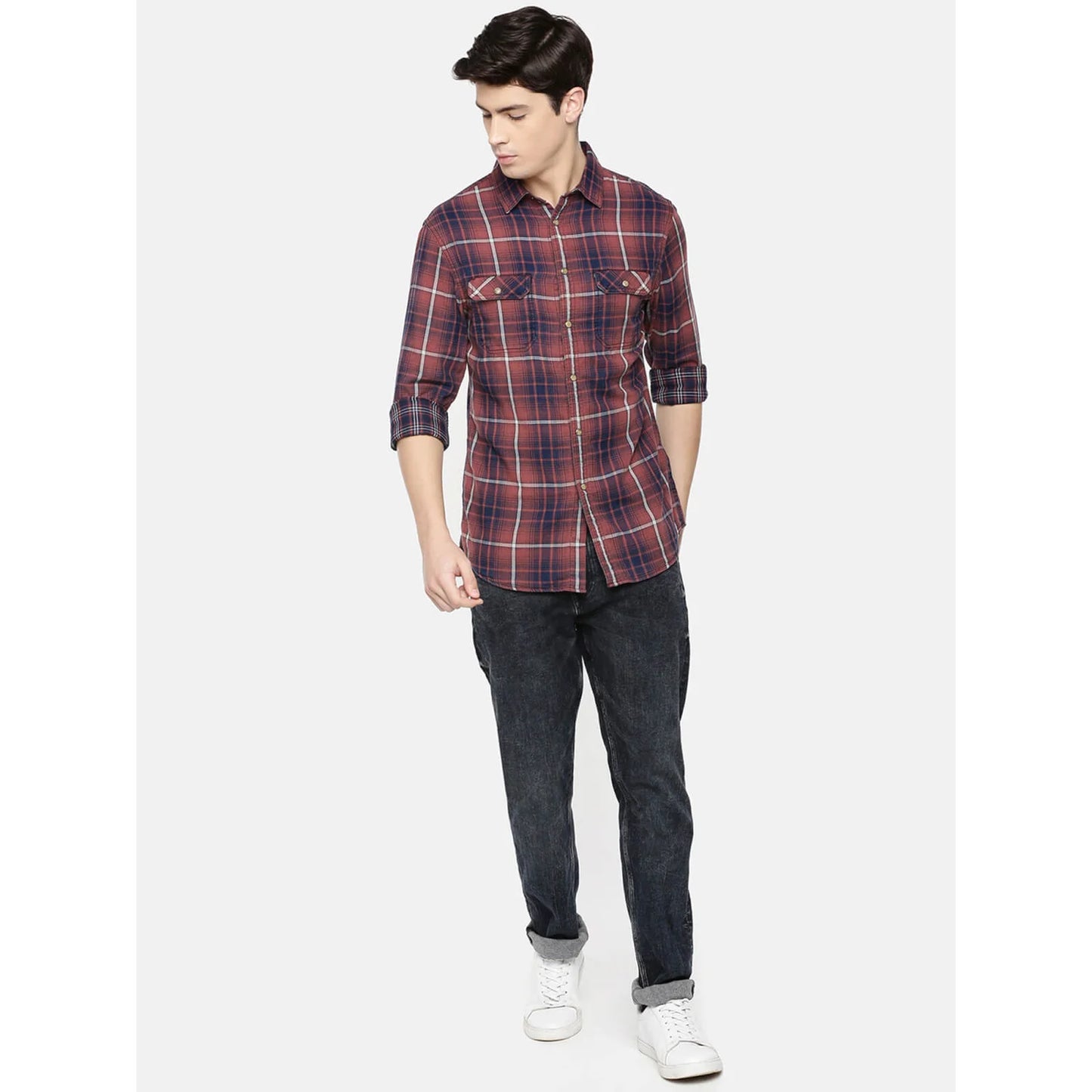 Celio* Checked Regular Fit Cotton Red Shirt