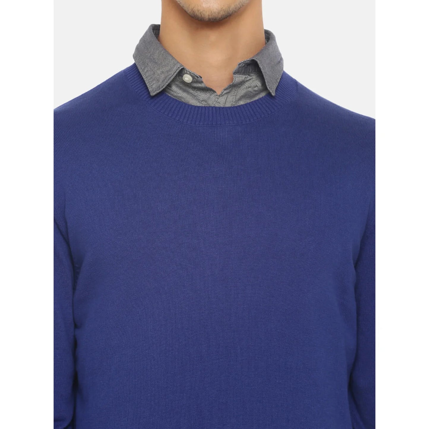 Celio* Printed Regular Fit Cotton Blue Sweater