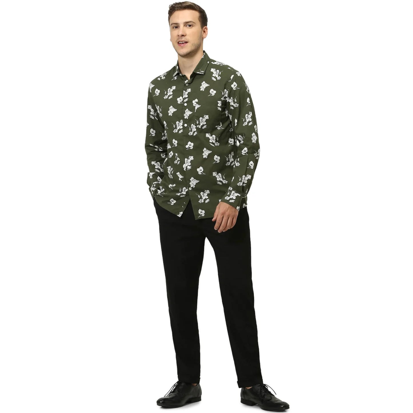 Celio* Printed Regular Fit Cotton Green Shirt