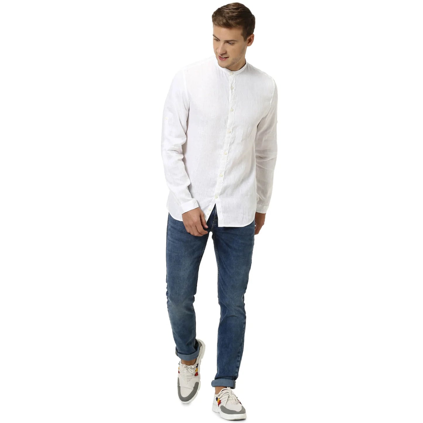 Celio* Solid Regular Fit Linen White Shirt