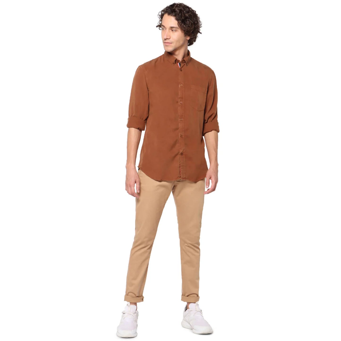Celio* Solid Regular Fit Lyocell Brown Shirt