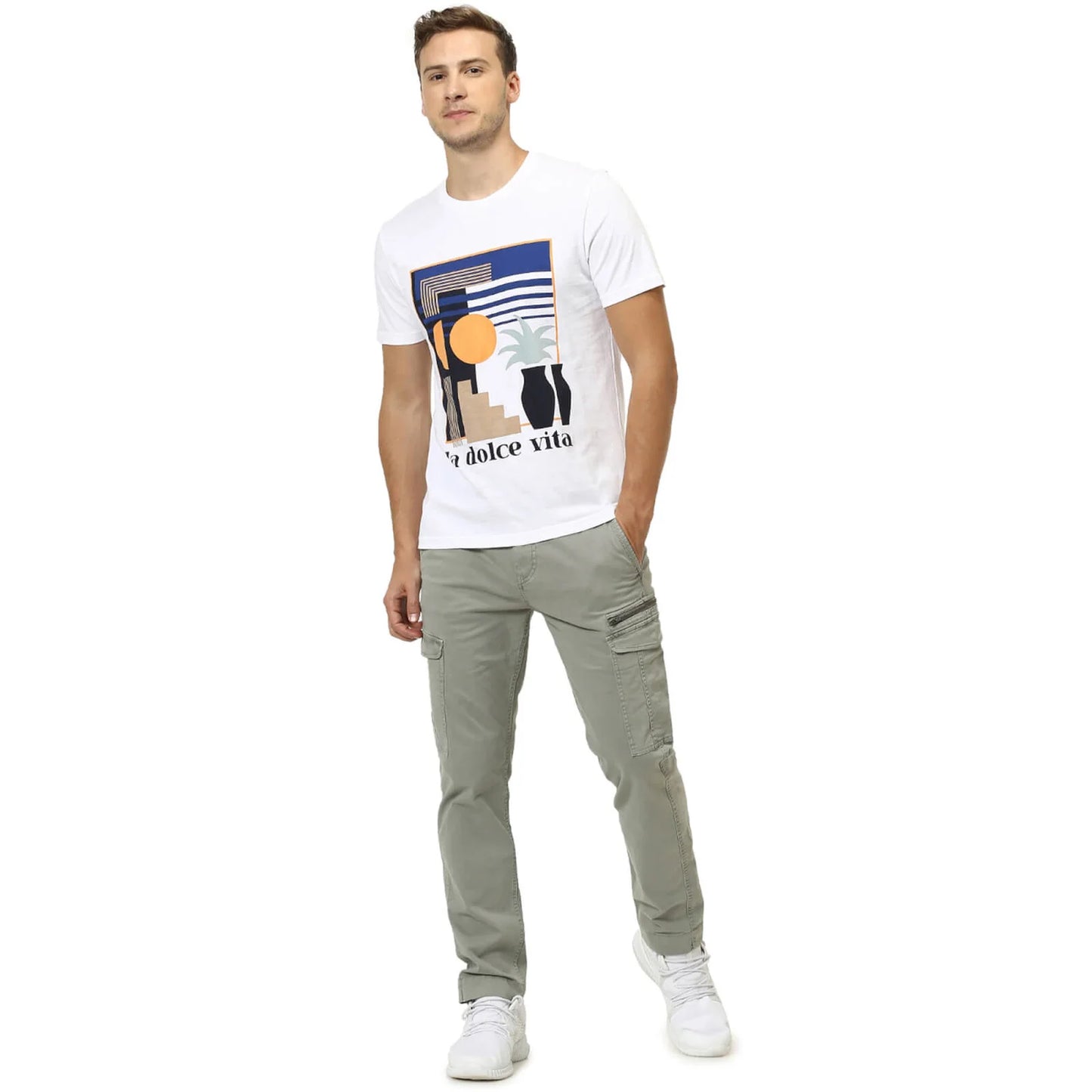 Celio* Printed Regular Fit Cotton White T-Shirt