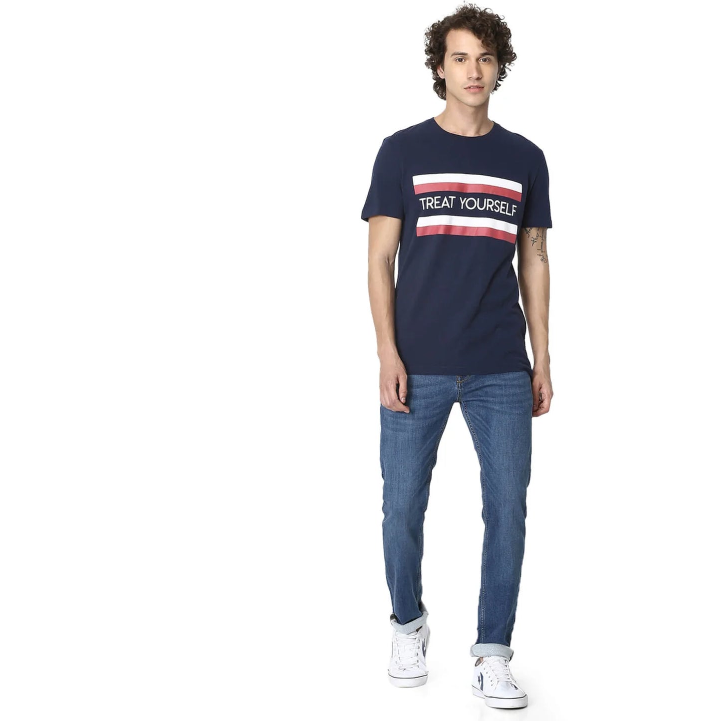 Celio* Printed Regular Fit Cotton Navy Blue T-Shirt