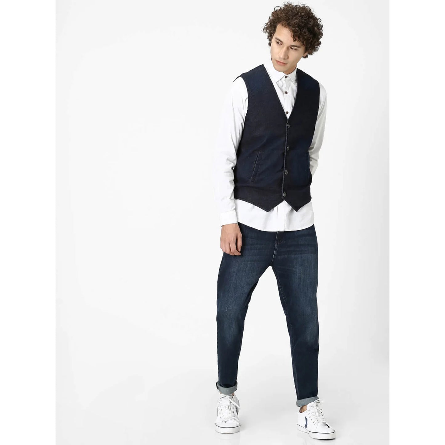 Celio* Solid Regular Fit Cotton-Blend Blue Coat