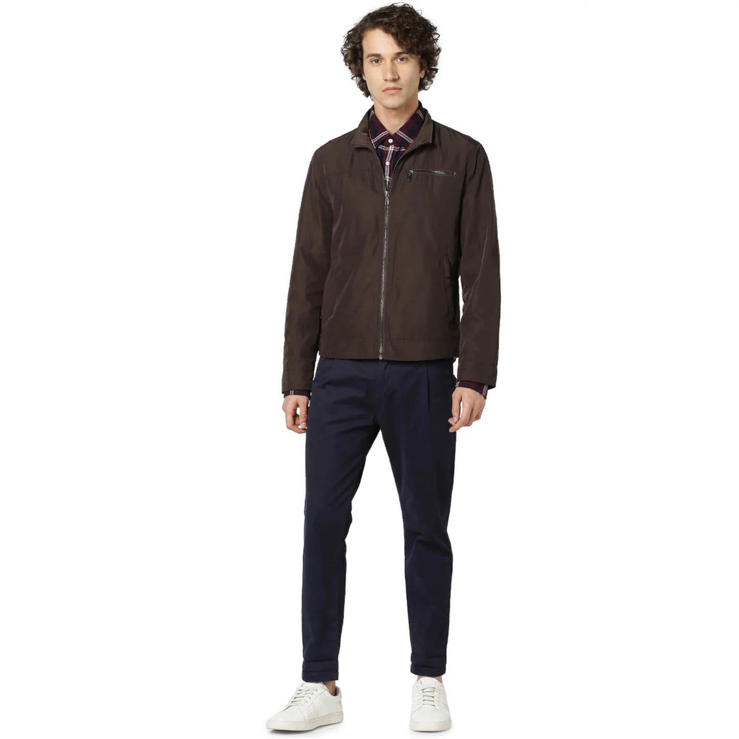 Celio* Solid Regular Fit Cotton-Blend Brown Jacket