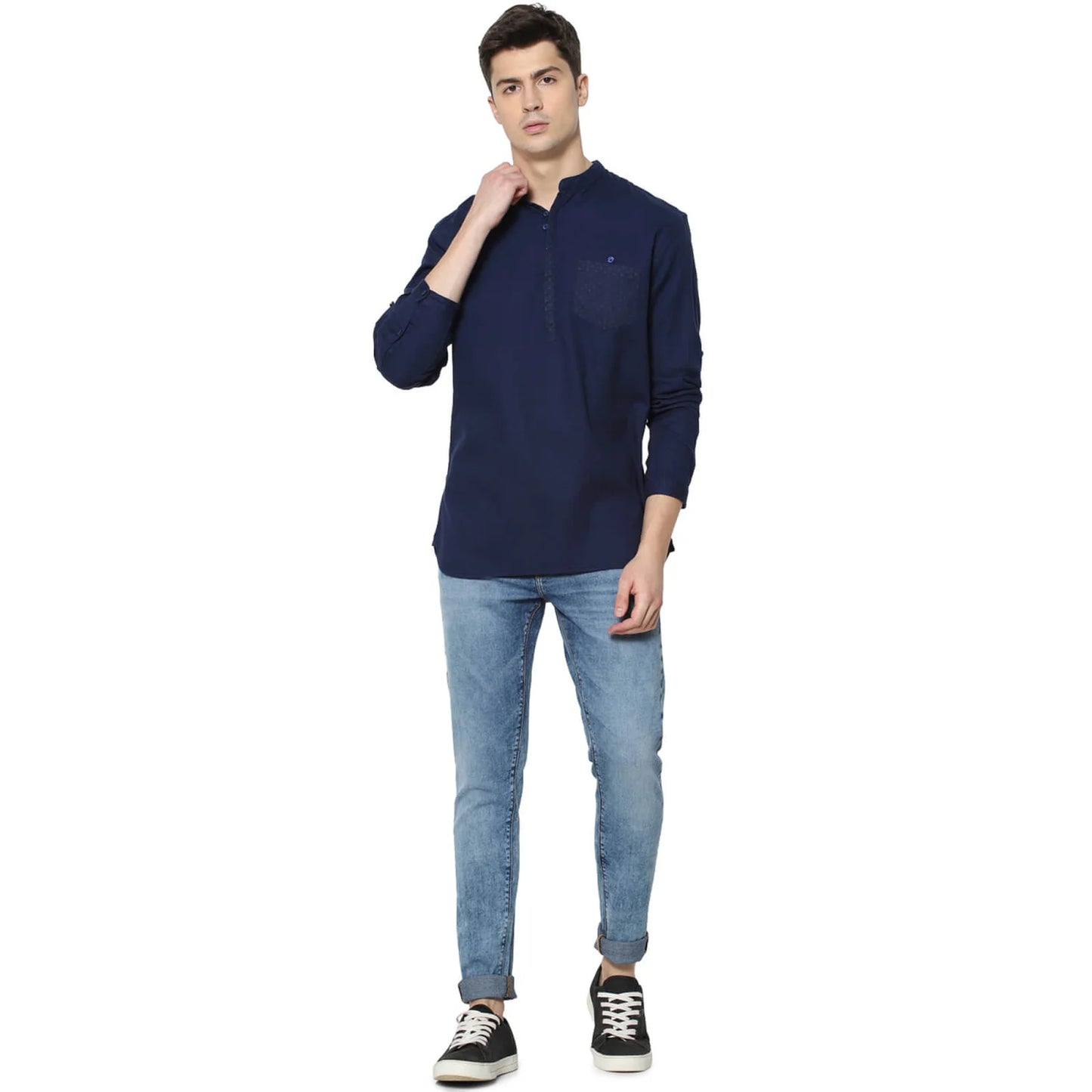 Celio* Textured Regular Fit Cotton Navy Blue Shirt