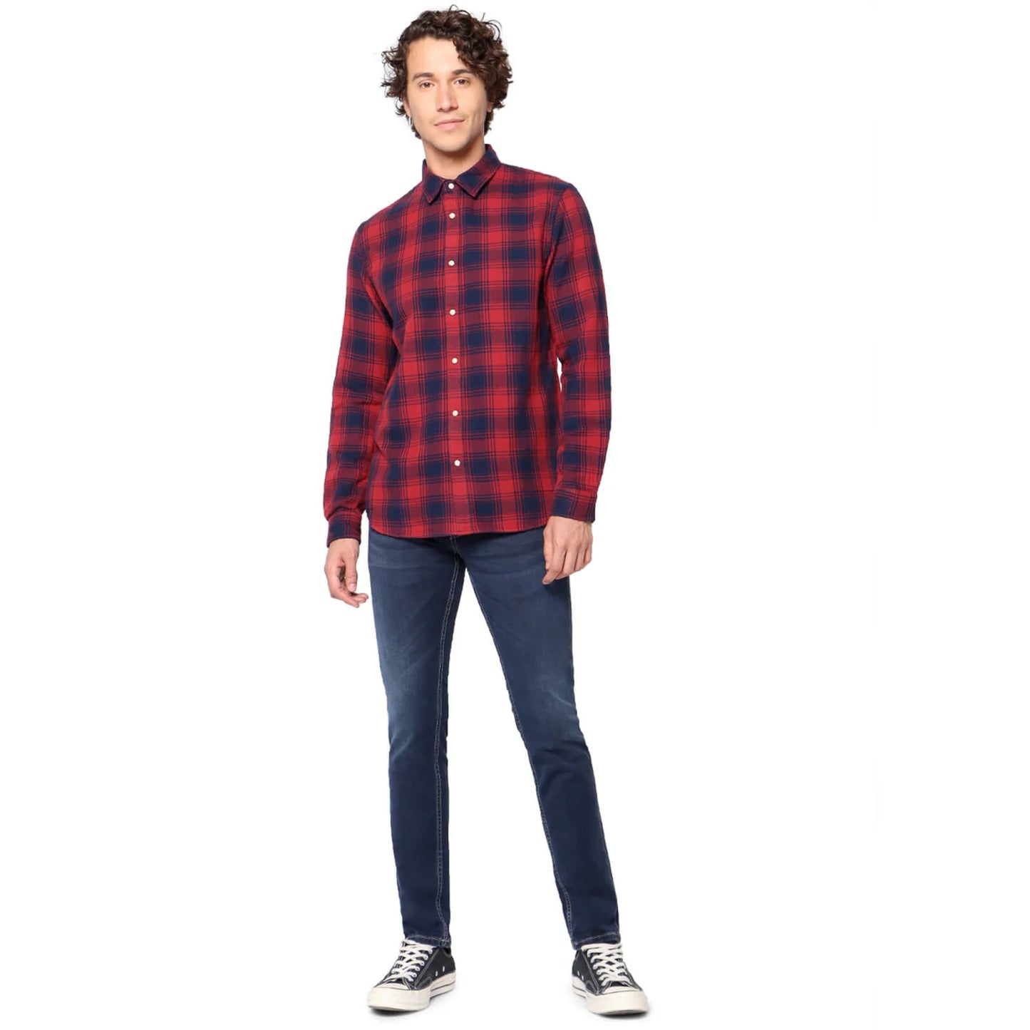 Celio* Checked Regular Fit Cotton Red Shirt