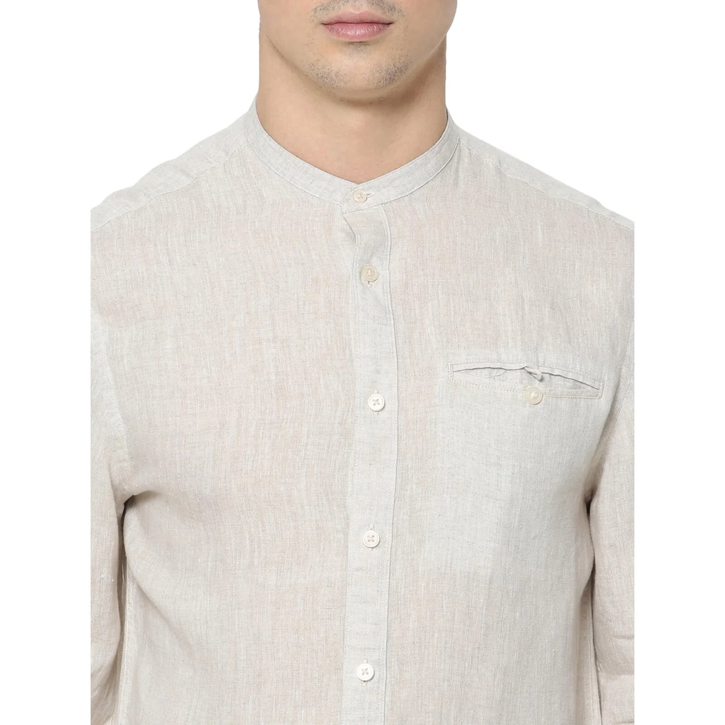 Celio* Solid Regular Fit Linen Off White Shirt