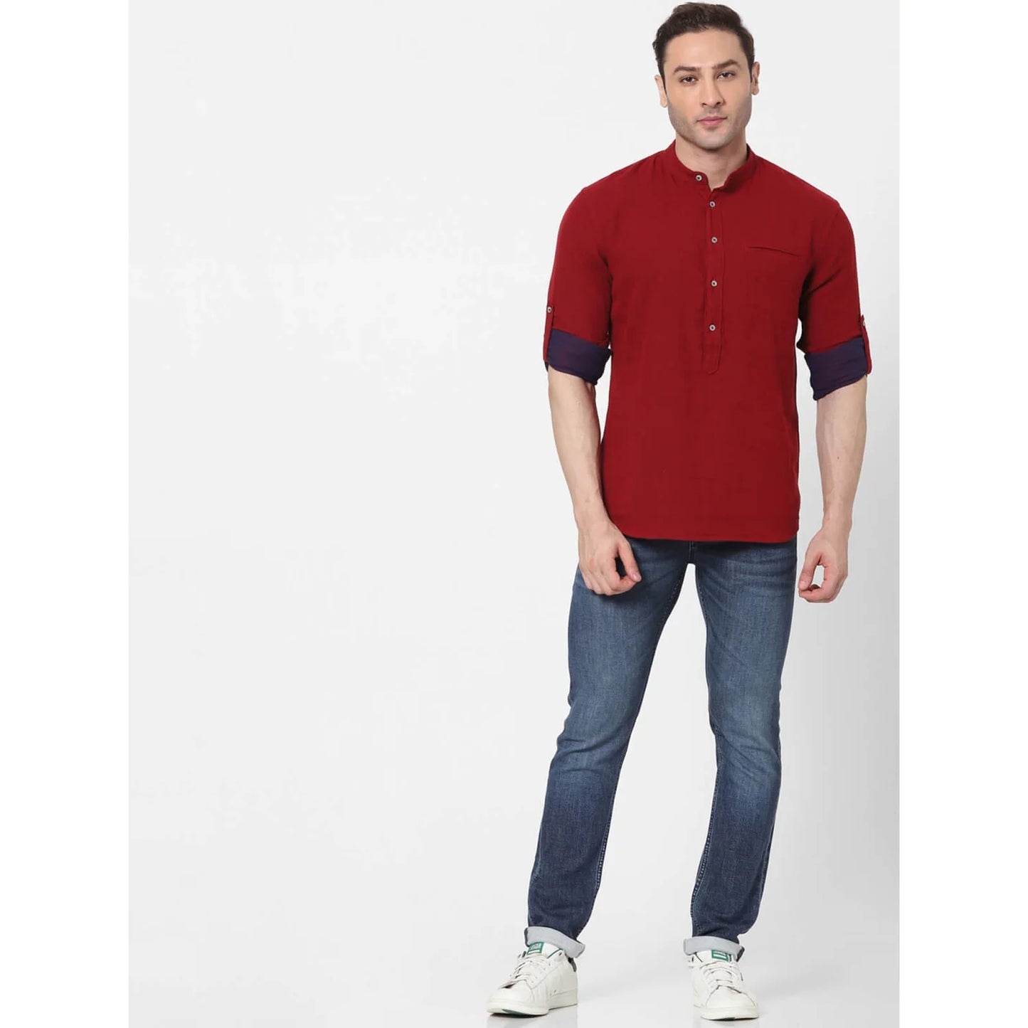 Celio* Solid Regular Fit Cotton Red Shirt