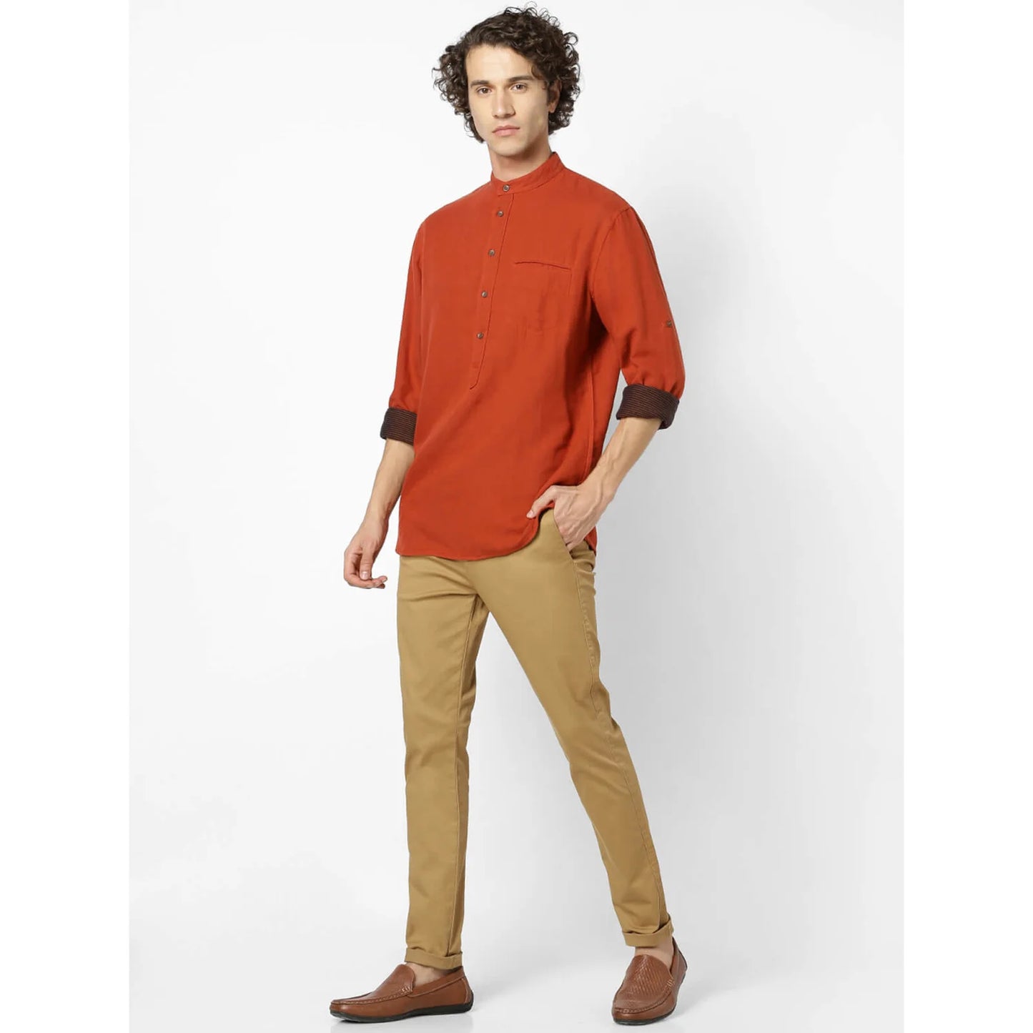 Celio* Solid Regular Fit Cotton Rust Shirt
