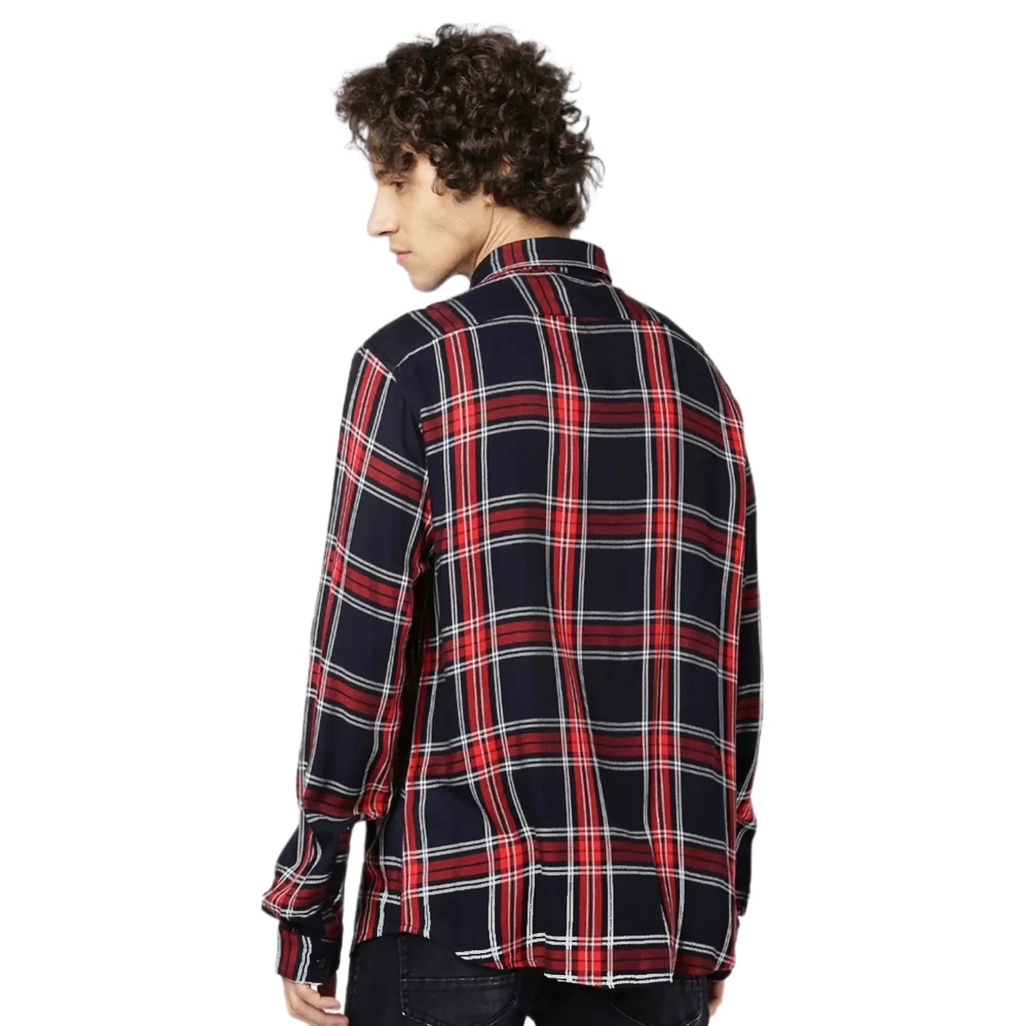 Celio* Checked Regular Fit Viscose Navy Blue Shirt