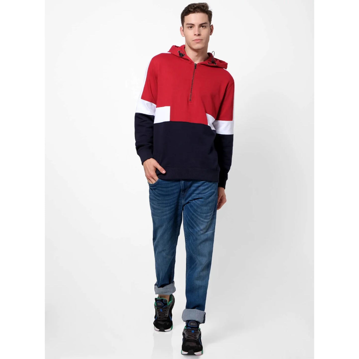 Celio* Colourblock Regular Fit Cotton Navy Blue Sweatshirt