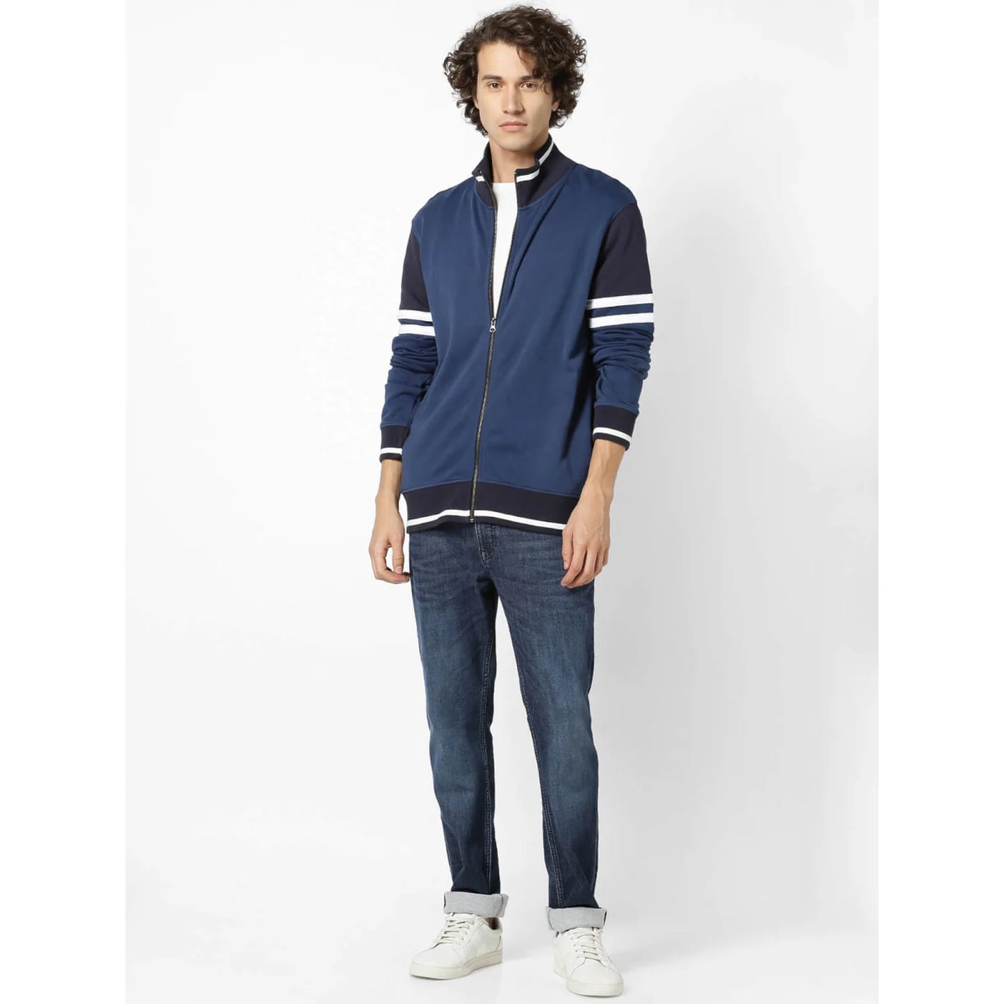 Celio* Colourblock Regular Fit Cotton Navy Blue Sweatshirt