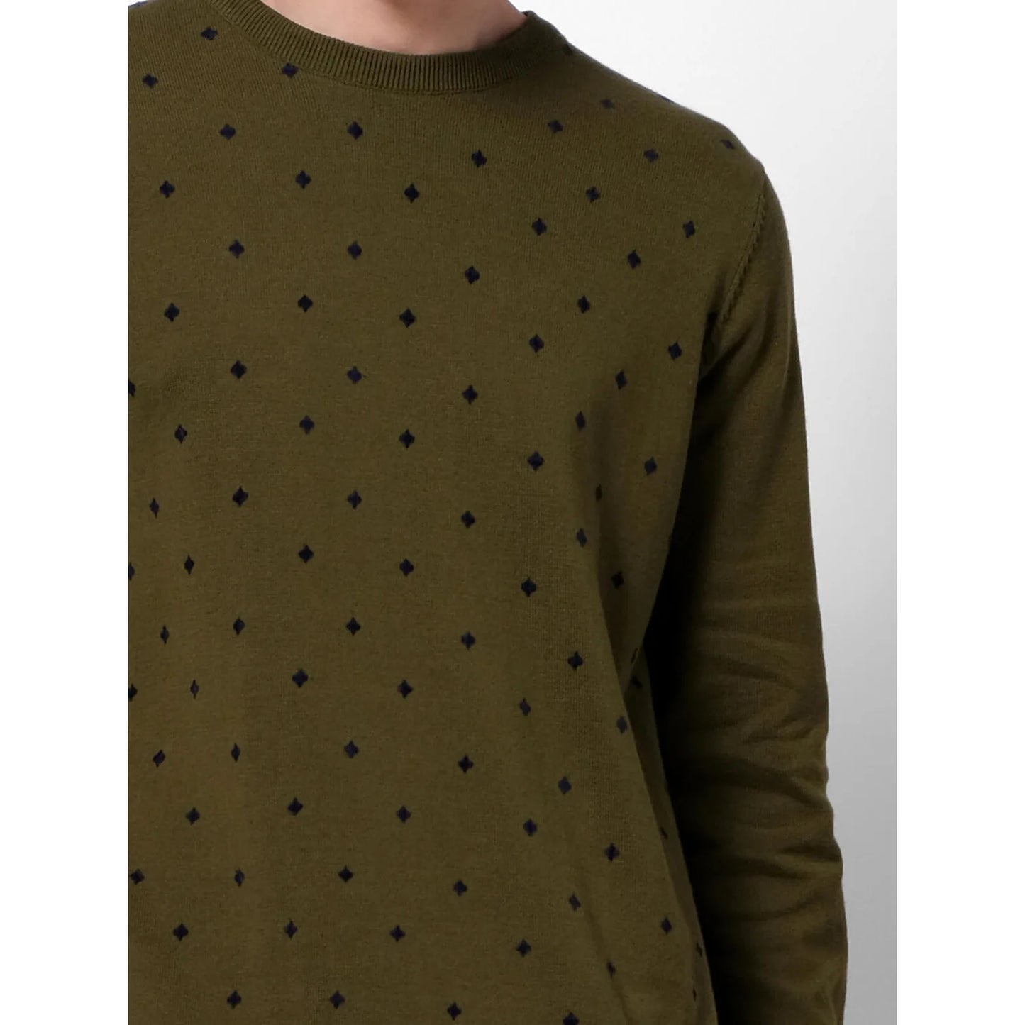 Celio* Printed Regular Fit Cotton-Blend Green Sweater