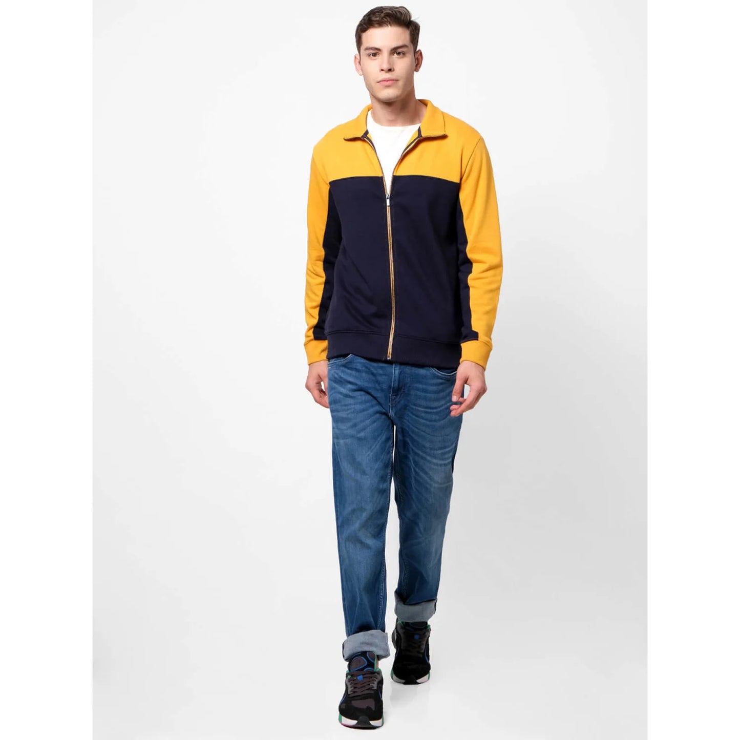 Celio* Colourblock Regular Fit Cotton Yellow Sweatshirt