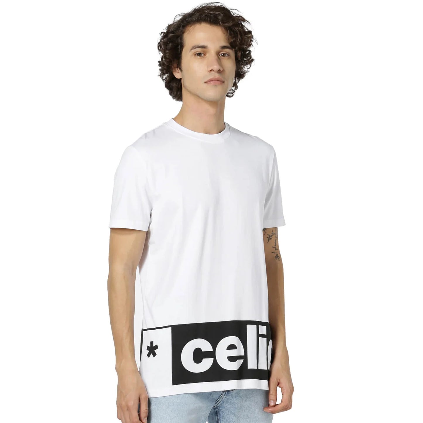 Celio* Printed Regular Fit Cotton White T-Shirt