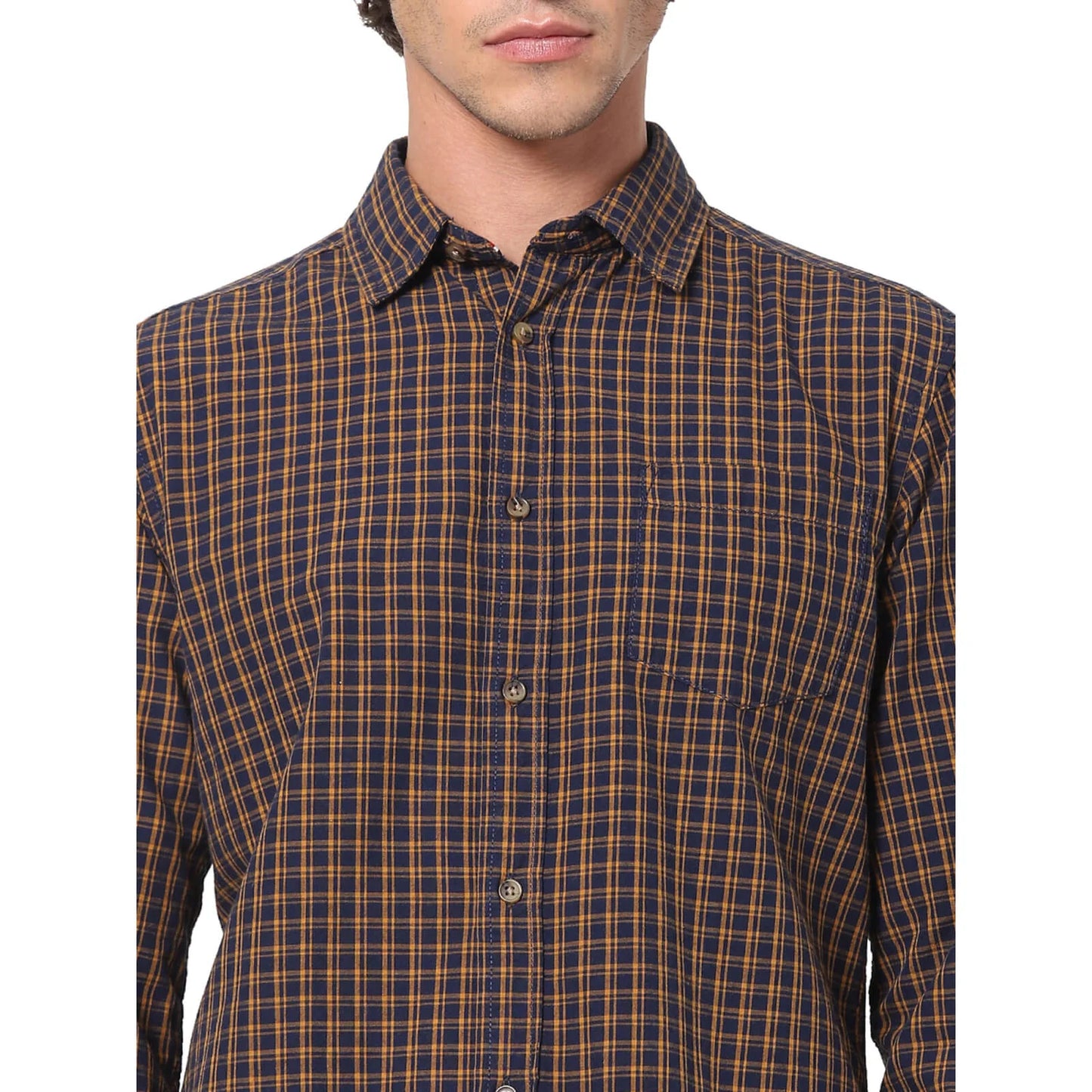 Celio* Checked Regular Fit Cotton Navy Blue Shirt